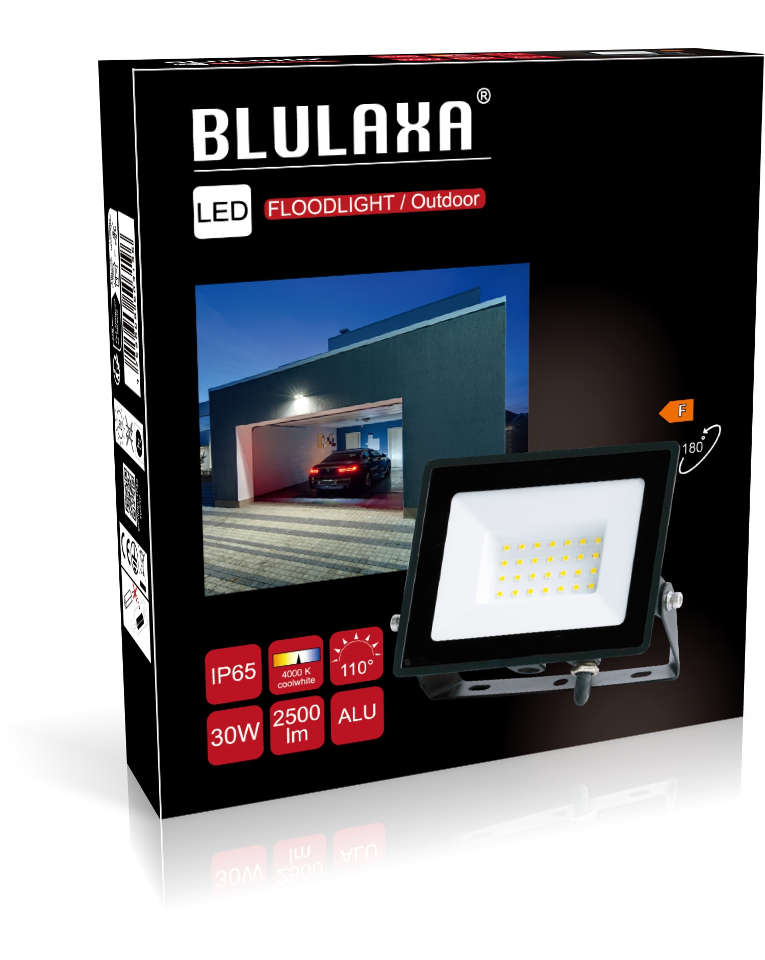 BLULAXA LED-Fluter, EEK: F, 30W, 2500lm, 4000K, schwarz