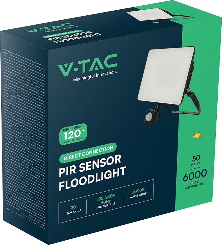 V-TAC LED-Fluter, VT-4949-FC, EEK: E, 50 W, 6000 lm, 3000 K, IP65, warmweiß V-TAC LED-Fluter, VT-4949-FC, EEK: E, 50 W, 6000 lm, 3000 K, IP65, warmweiß