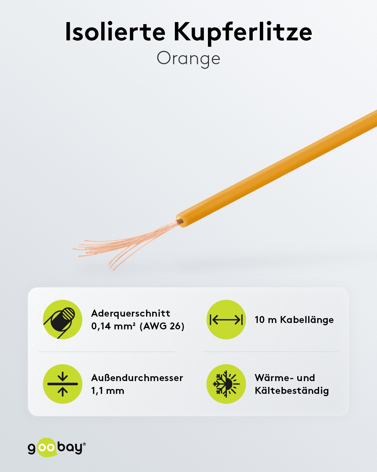 GOOBAY Kupferlitze 55043, 1x 0,14 mm², isoliert, 10 m, orange
