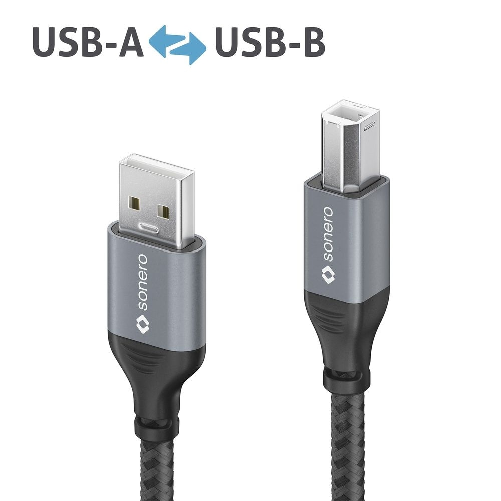 SONERO USB 2.0 Kabel SPC-U010-050 A/B 5m grau-schwarz