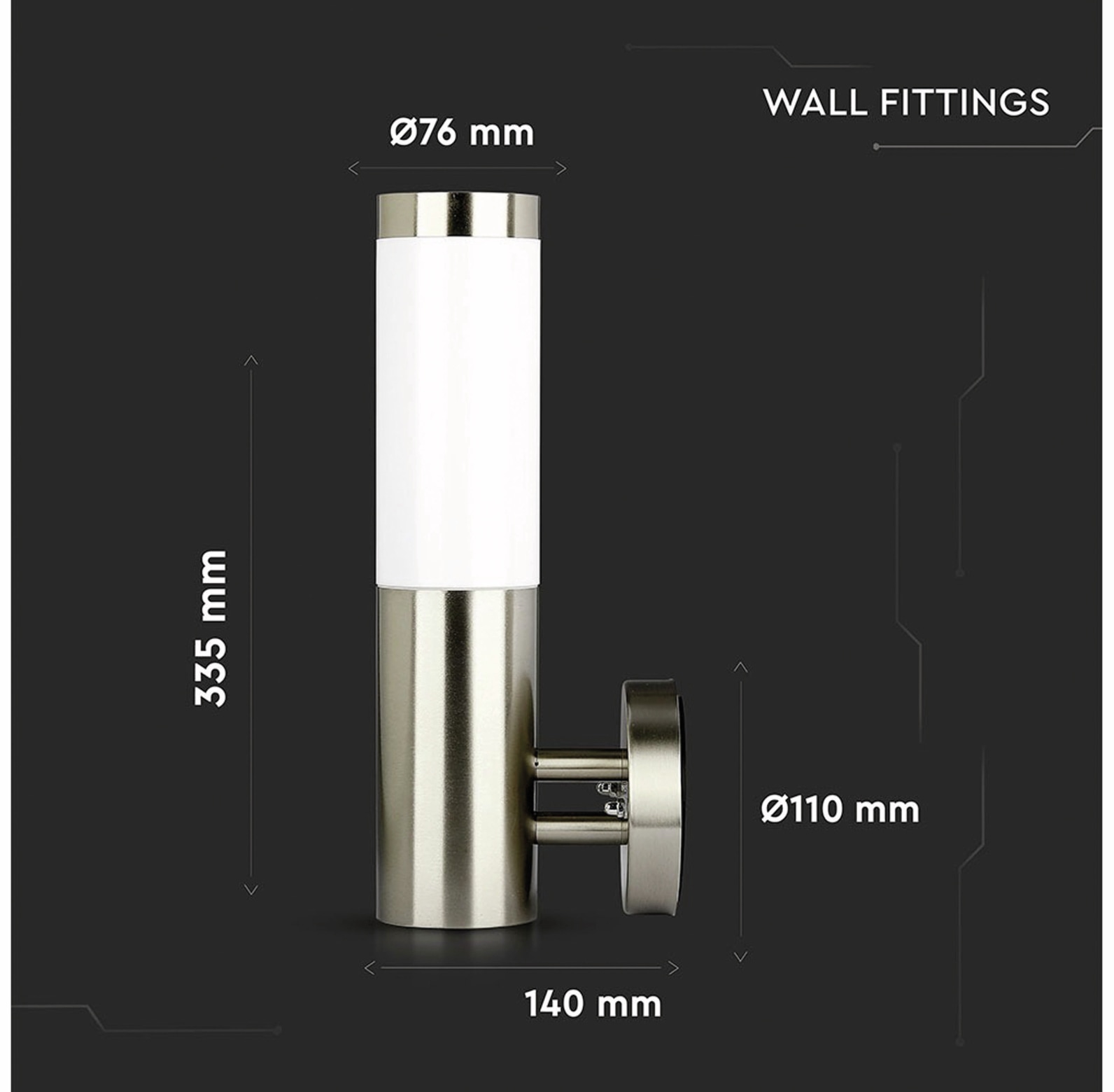 V-TAC Wandleuchte VT-833, IP44, E27, Edelstahl, VT-8624
