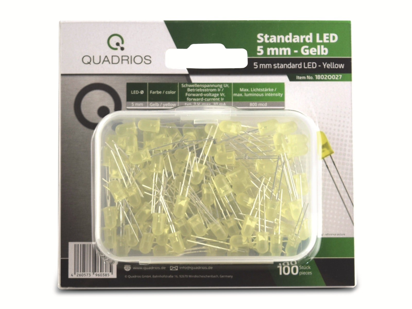 QUADRIOS LED-Sortiment 1802O027, 5 mm Leuchtdioden, gelb, 100 Stück QUADRIOS, 1802O027, LED Sortiment 5 mm Leuchtdioden Gelb 100 tlg