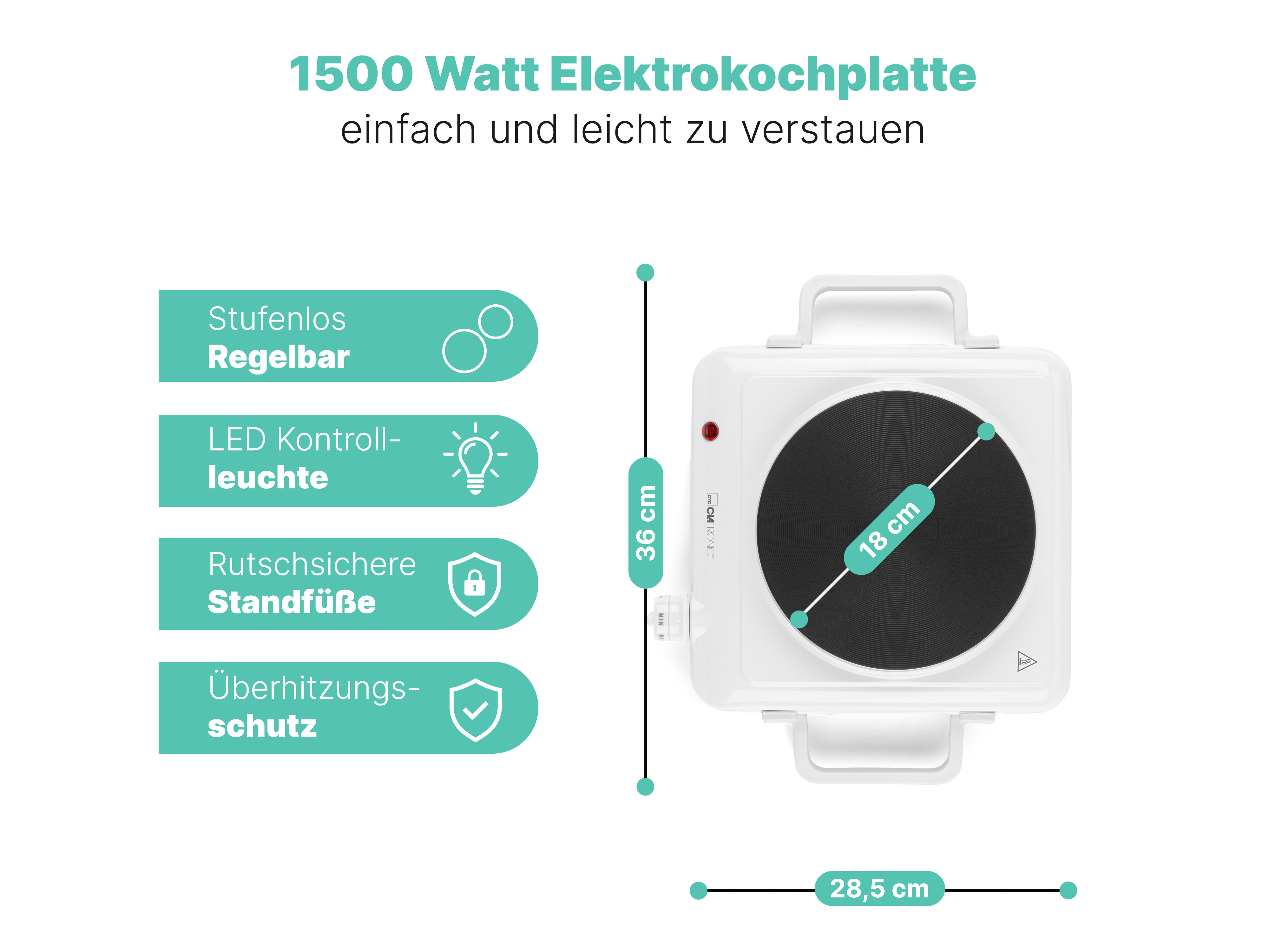 CLATRONIC Einzelkochplatte EKP 3582, Ø 180 mm, 1500 W, weiß