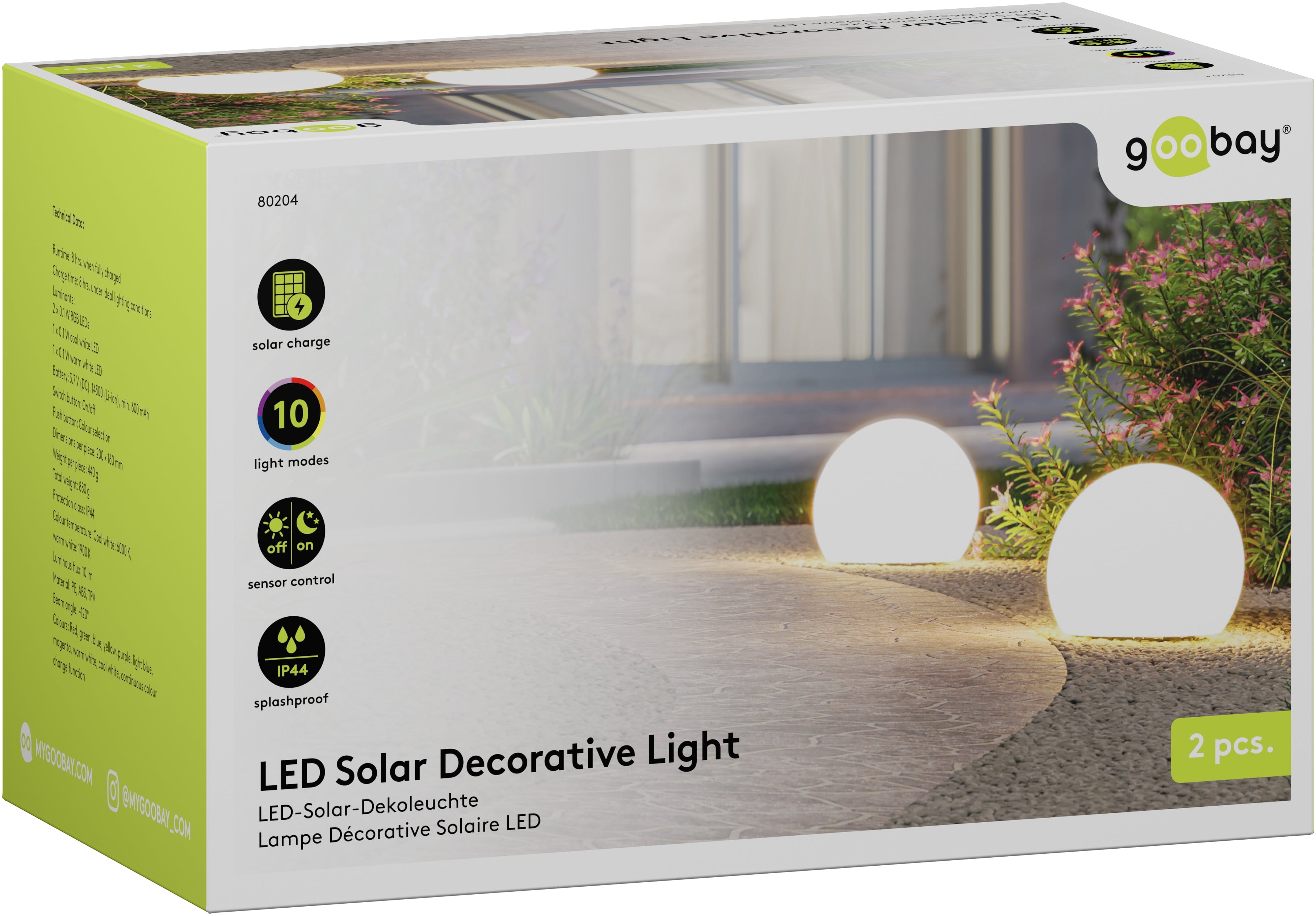 GOOBAY LED-Solar-Dekoleuchten, 20 cm, Kugel, Größe M, RGBW, 2 Stück
