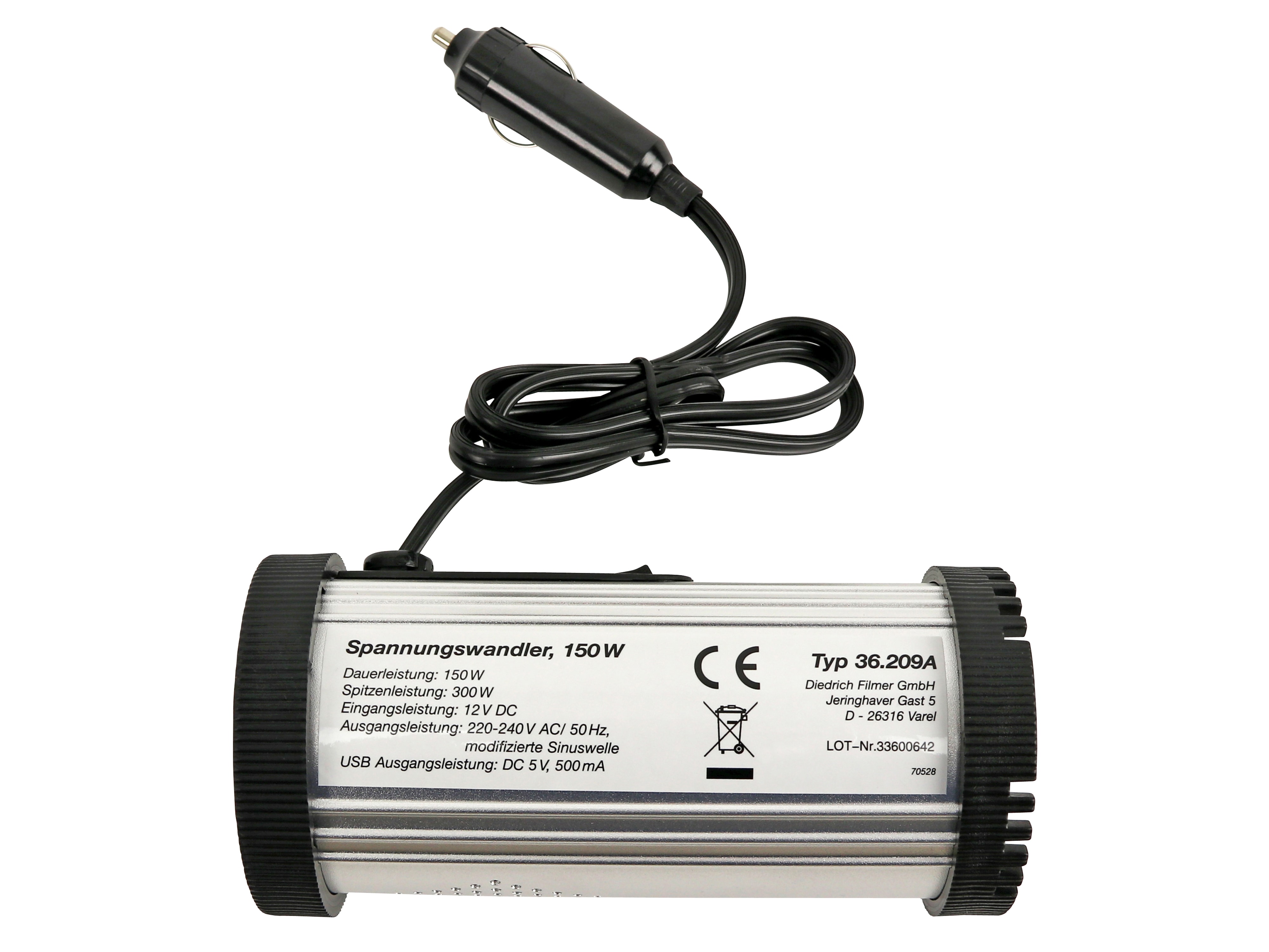 Filmer Wechselrichter 36.209, 12V-/230V~, 150W, USB