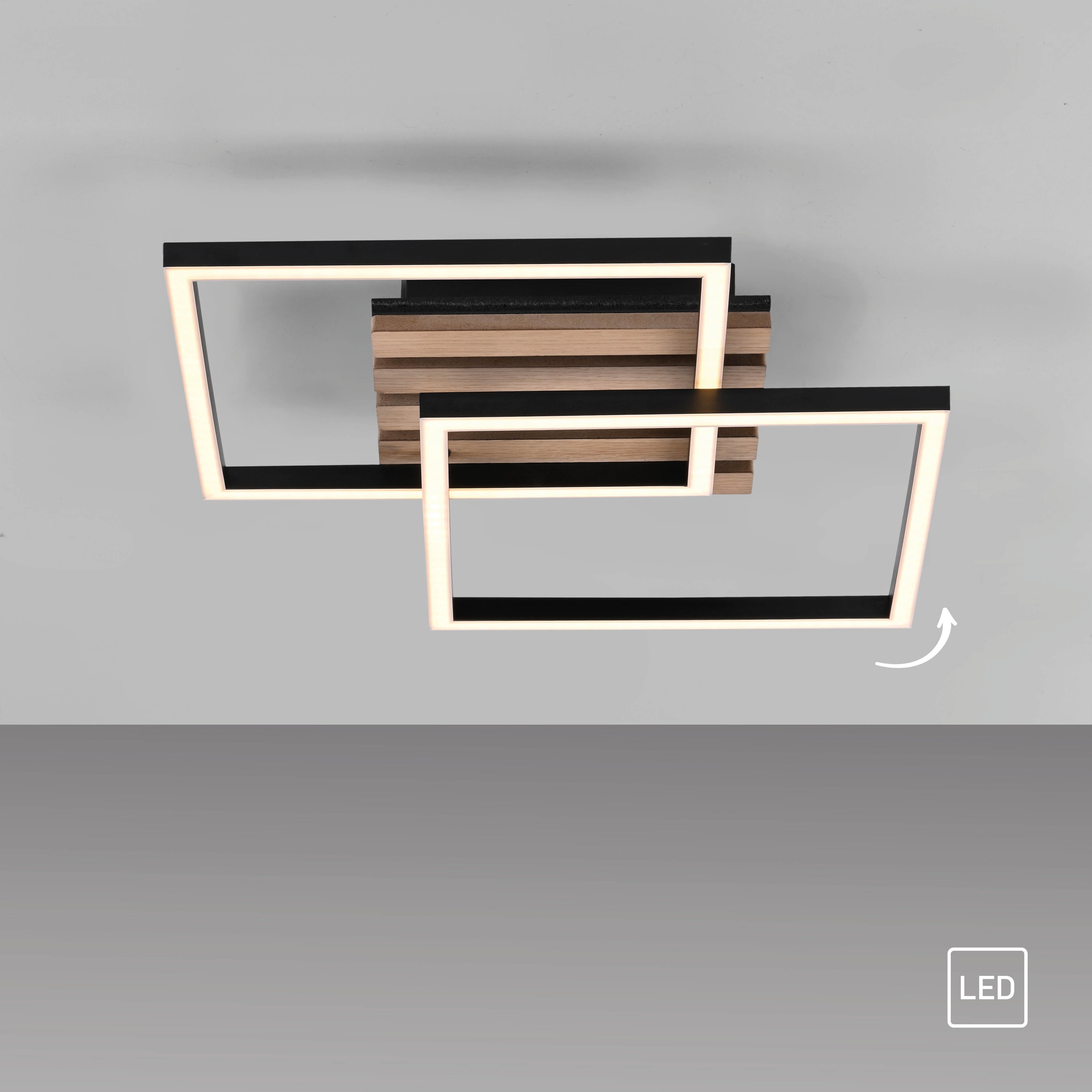 JUST LIGHT LED-Deckenleuchte 14053-79, 15W, 3000K, 2200lm, warmweiß, IP20, Holz/schwarz