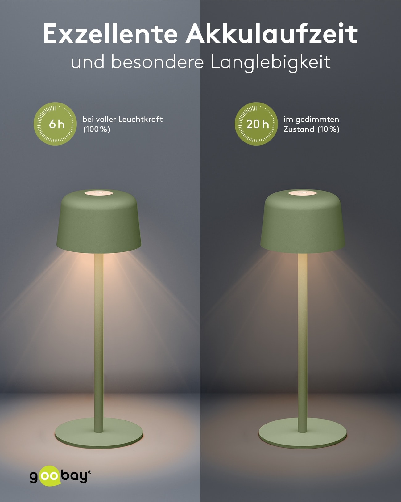 GOOBAY LED-Tischleuchte 77677, 2W, 3000 K, 150 lm, warmweiß, IP44, grün