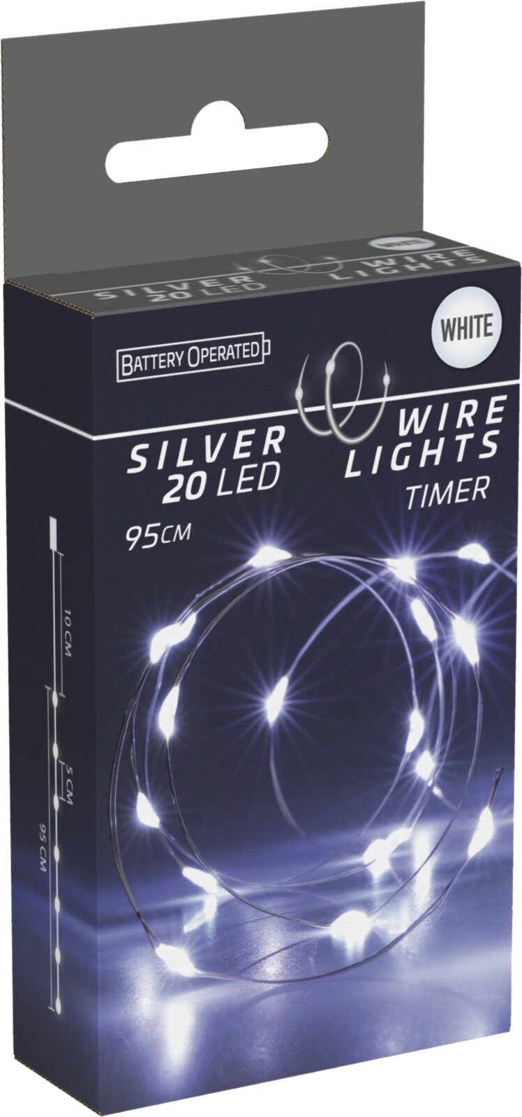 KOOPMAN LED-Lichterkette kaltweiß, Batteriebetrieben, 20 LEDs, Silberdraht, Innen, 0,95m