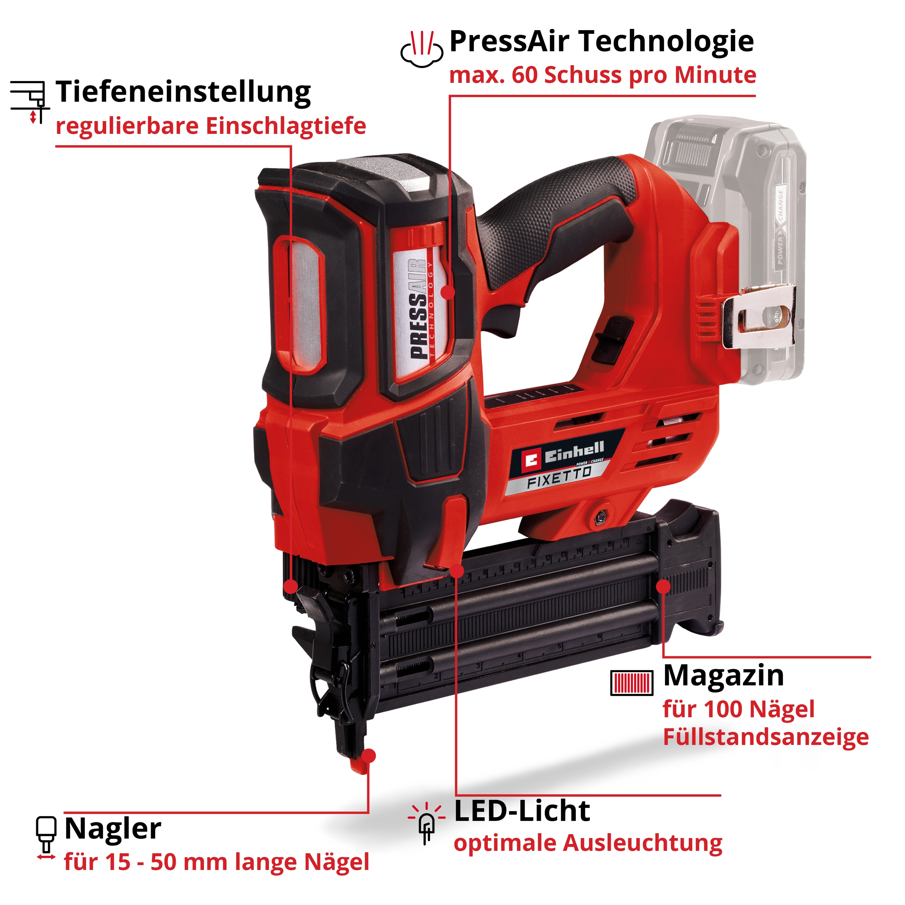 EINHELL PROFESSIONAL Akku-Nagler Fixetto 18/50 N, Solo + E-Box Koffer S-F
