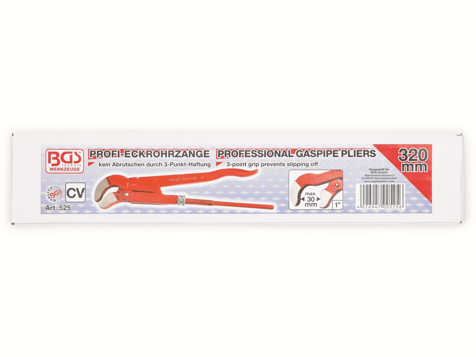 BGS TECHNIC Eckrohrzange 525, 1", S-Maul, 320 mm