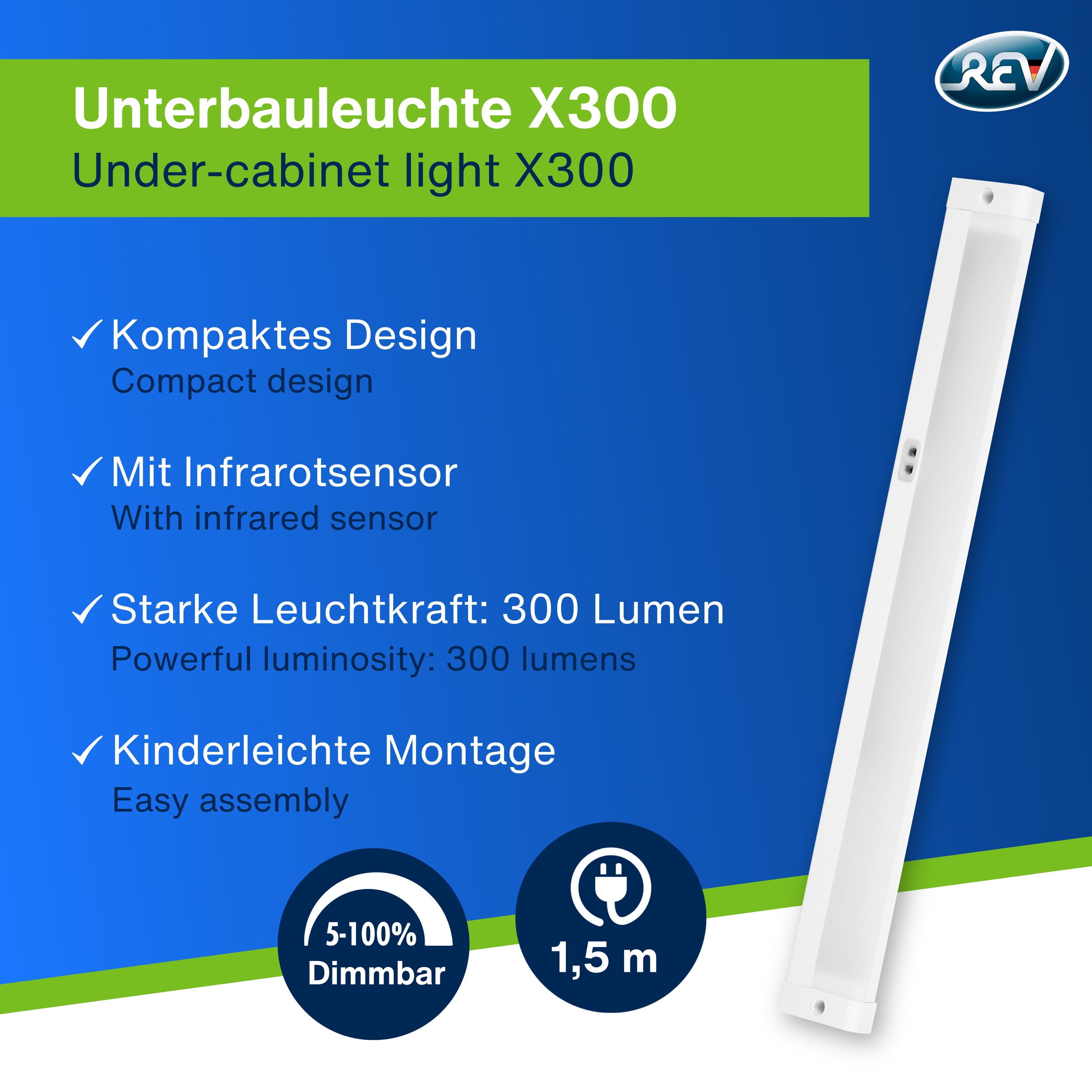 REV LED-Unterbauleuchte, 4W, 3000K, 300lm, warmweiß, IP20, 30 cm