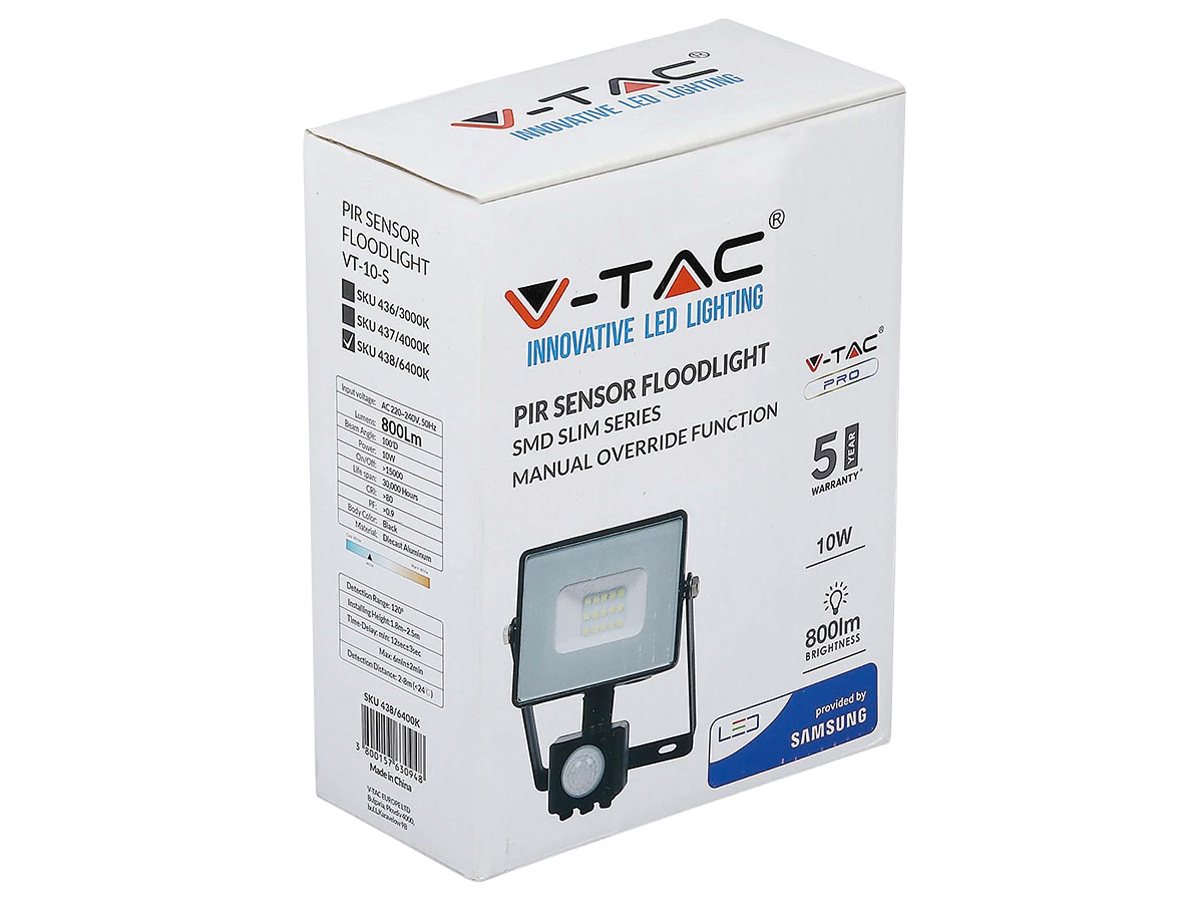 V-TAC LED-Fluter mit Bewegungsmelder VT- 10-S-B, EEK: F, 10 W, 800lm, 3000K, schwarz V-TAC LED-Fluter mit Bewegungsmelder VT- 10-S-B, EEK: F, 10 W, 800lm, 3000K, schwarz