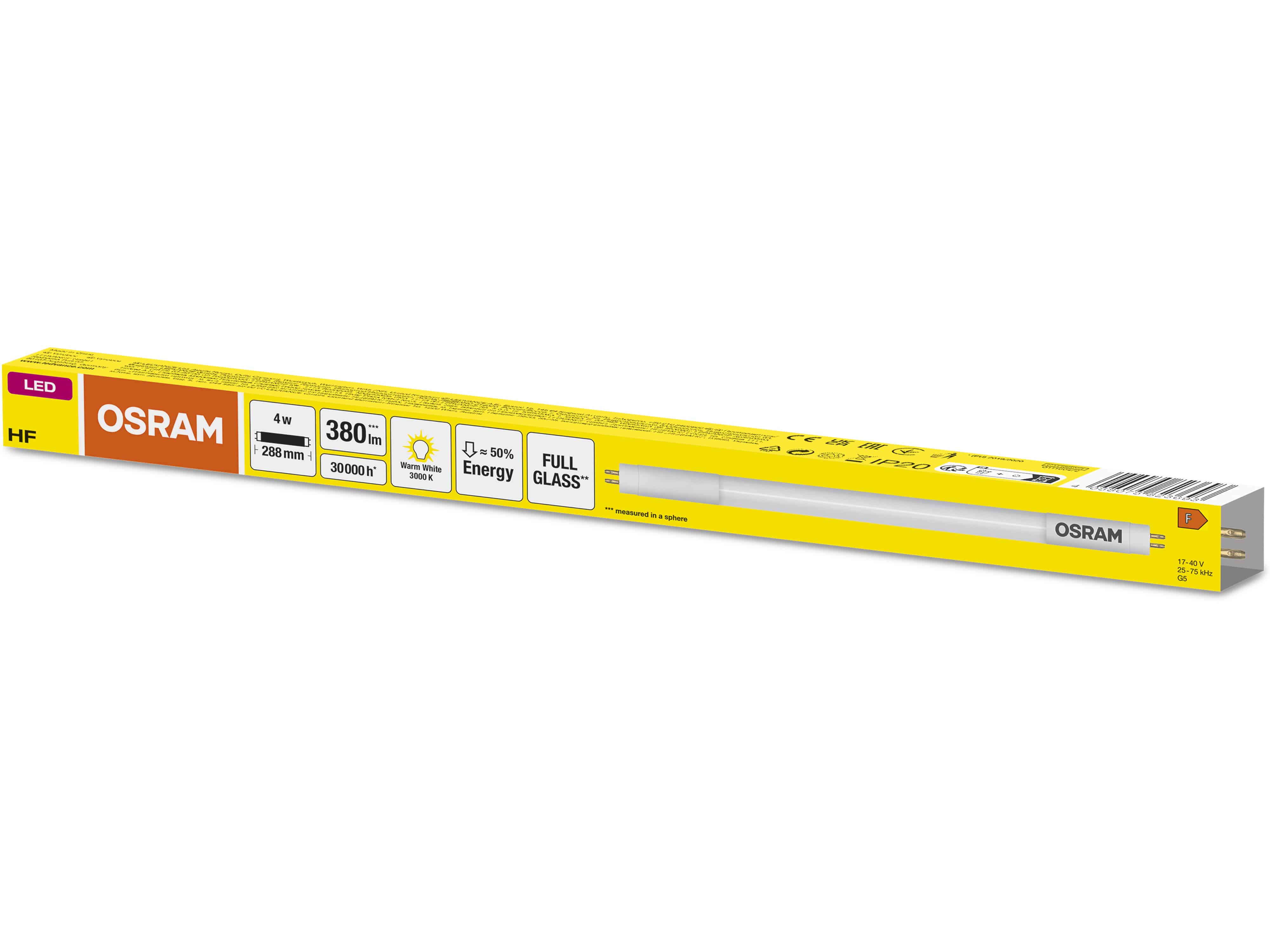 OSRAM LED-Röhre, T5, 288mm, G5, EEK: F, 4W, 380lm, 3000K OSRAM LED-Röhre, T5, 288mm, G5, EEK: F, 4W, 380lm, 3000K