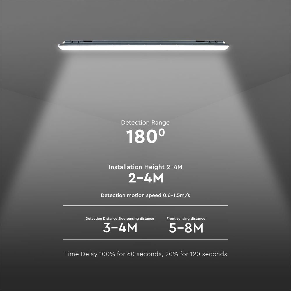 V-TAC LED-Feuchtraumleuchte VT-1253S, EEK: E, 36 W, 4320 lm, 4000 K, 1200 mm, mit Sensor