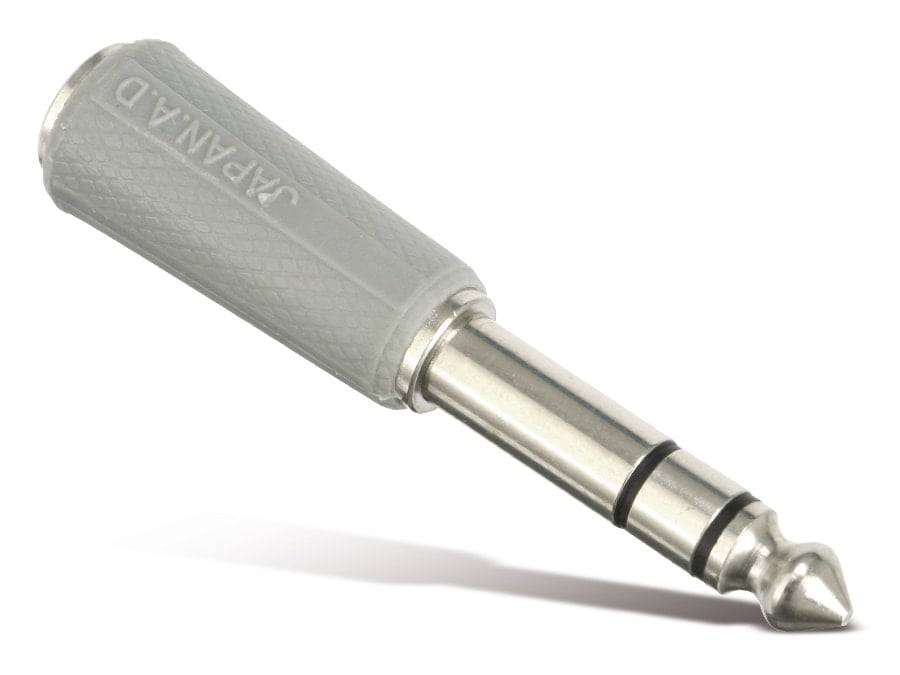Klinkenadapter, Stecker 6,3 mm stereo / Kupplung 3,5 mm mono, grau Klinkenadapter, Stecker 6,3 mm stereo / Kupplung 3,5 mm mono, grau