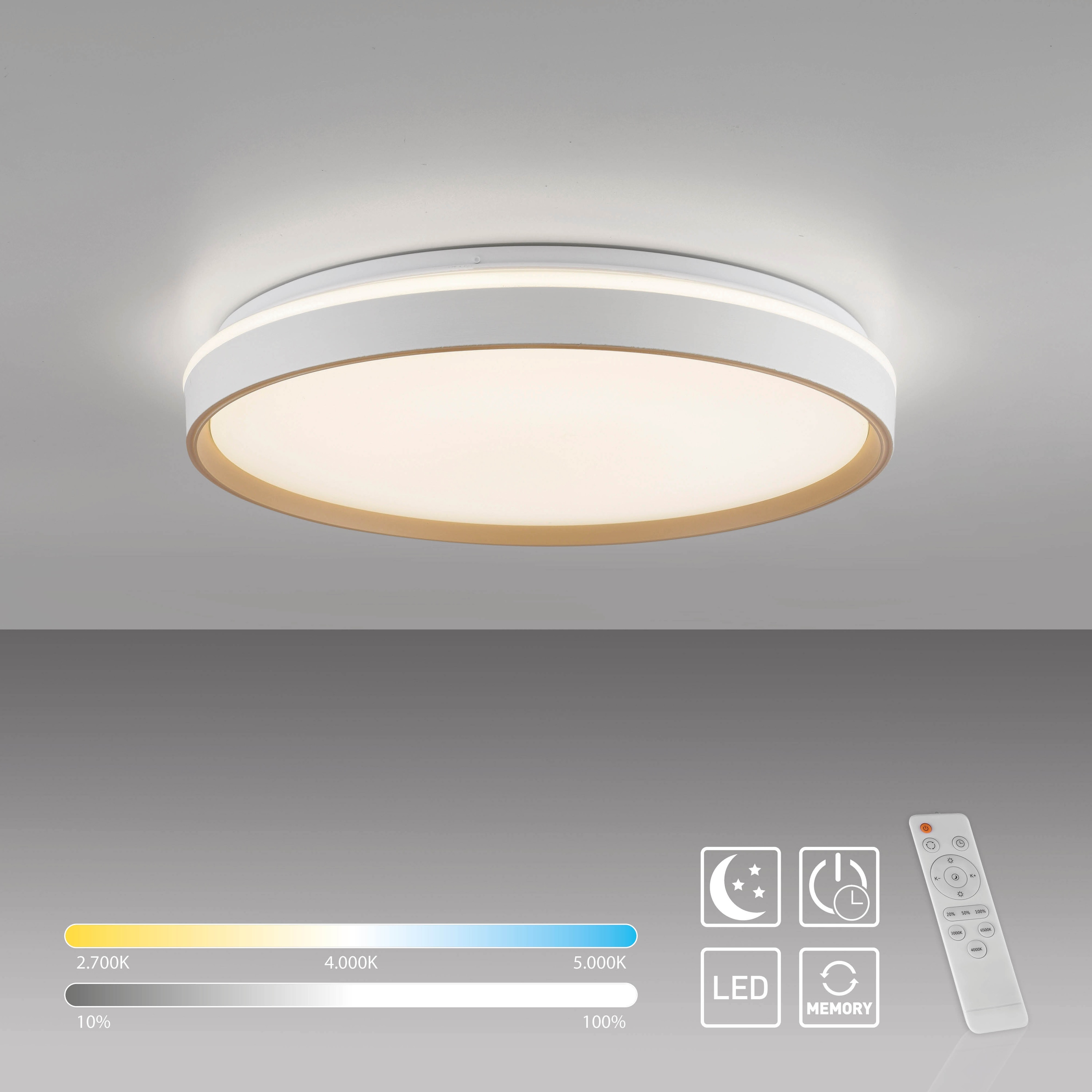 JUST LIGHTLED-Deckenleuchte 14278-39, 34W, CCT, 4600lm, IP20, weiß/sand