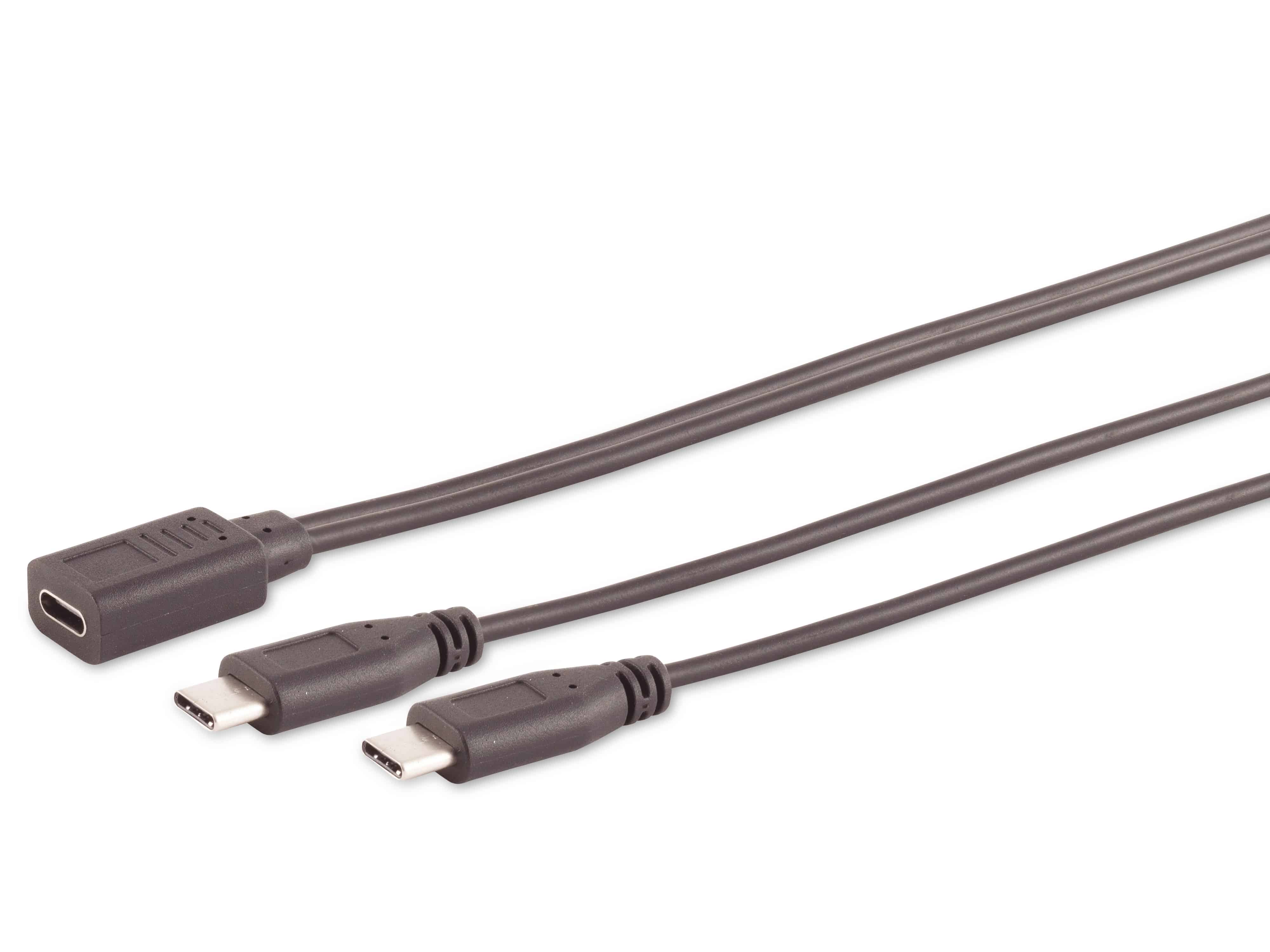 USB-C Y-Kabel, 2x USB-C, schwarz, 0,3 m