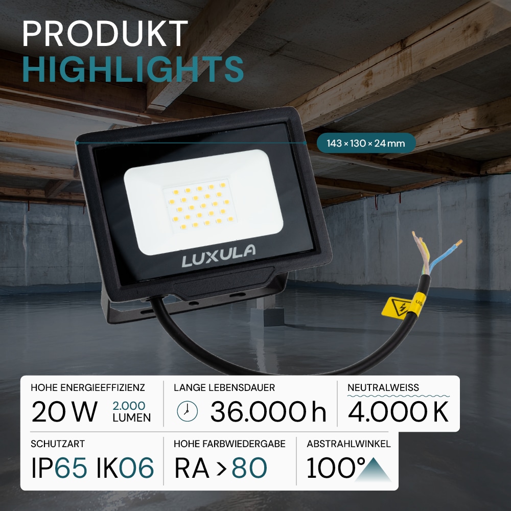 LUXULA LED-Fluter, EEK: F, 20W, 2000lm, 4000K, schwarz LUXULA LED-Fluter, EEK: F, 20W, 2000lm, 4000K, schwarz