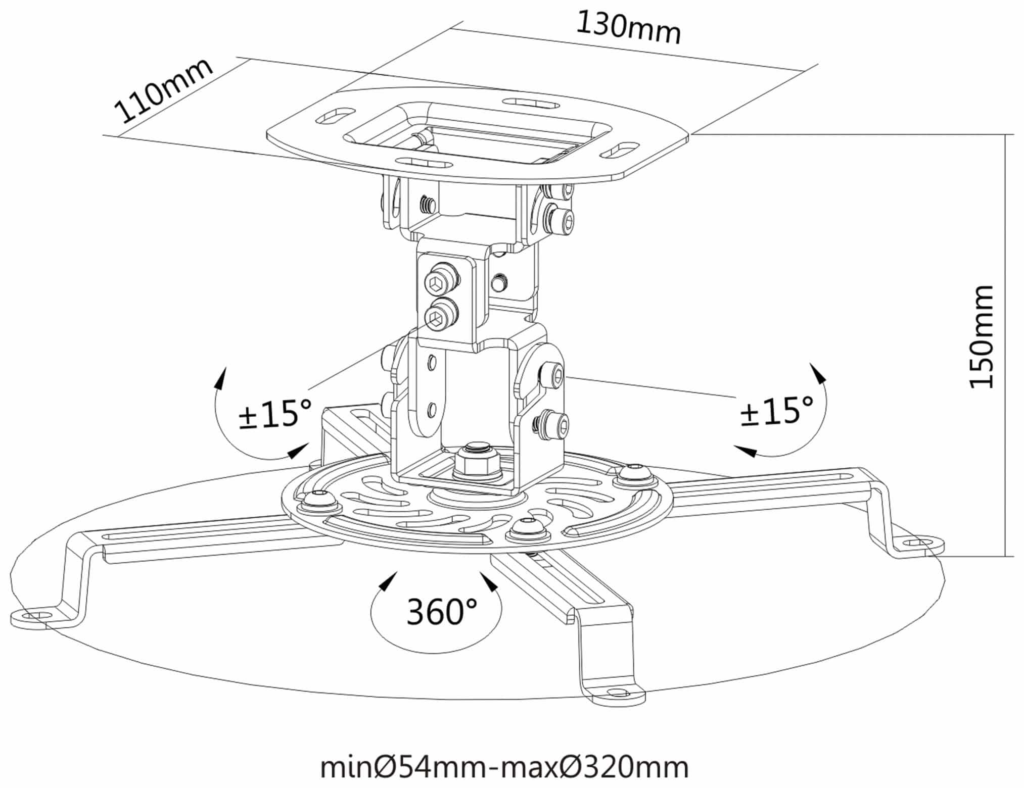PUREMOUNTS Beamer-Deckenhalterung PM-Spider-10W, 54...320mm, weiß