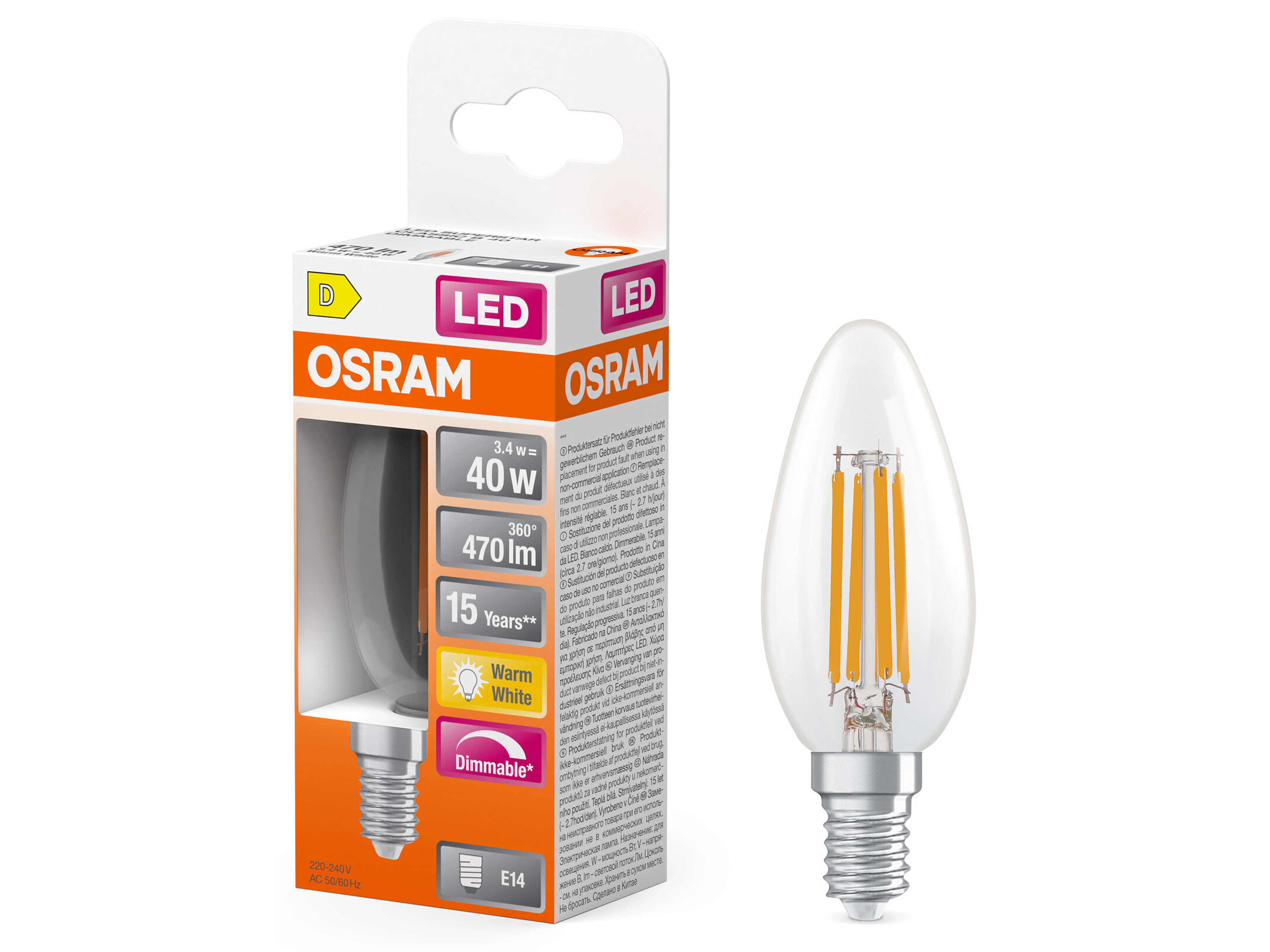 OSRAM LED-Lampe SUPERSTAR, dimmbar, E14, 3,4 W, 2700 K, EEK: D, 470 lm, warmweiß