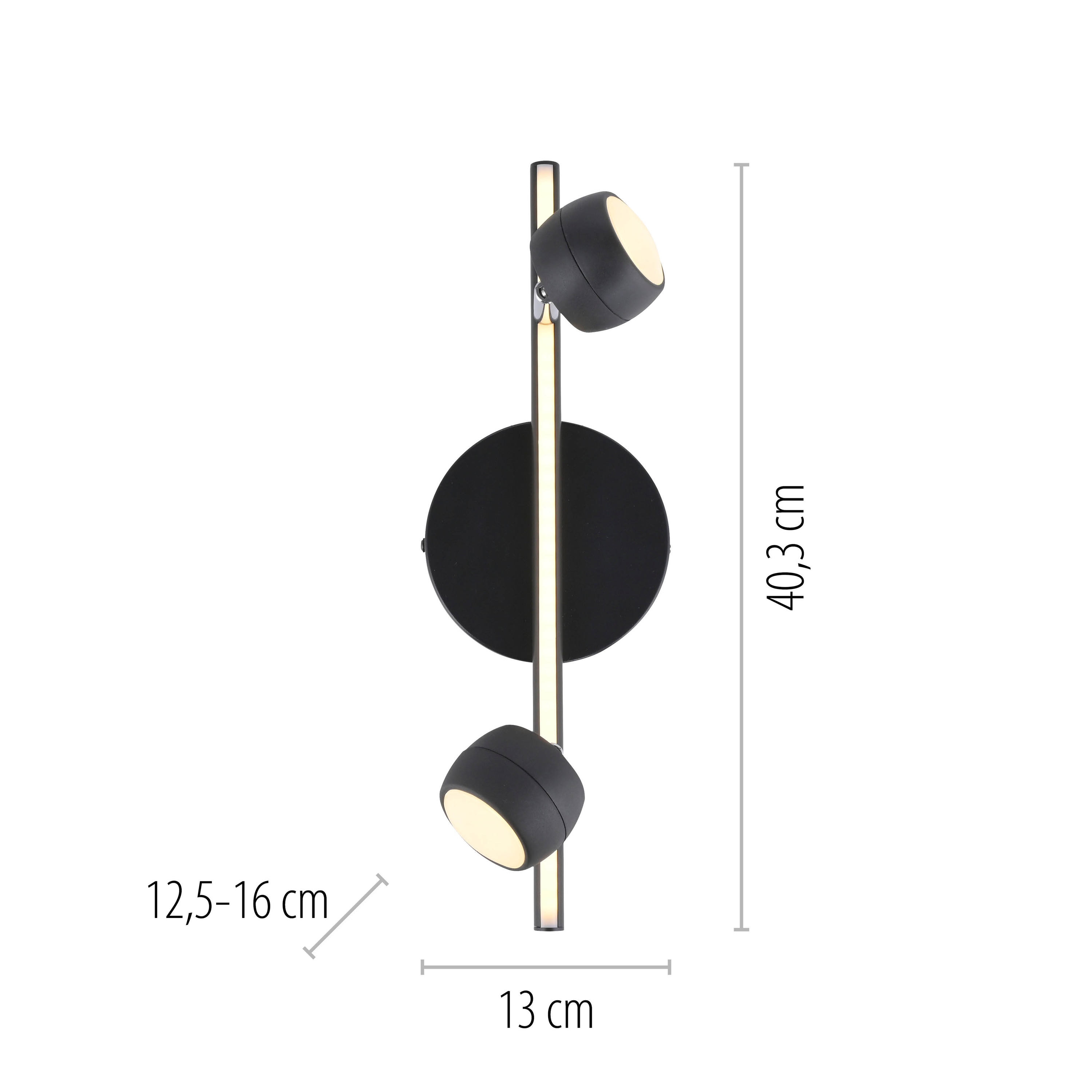 JUST LIGHT LED-Deckenleuchte 11401-18, 10,60W, 3000K, 1225lm, warmweiß, IP20, schwarz