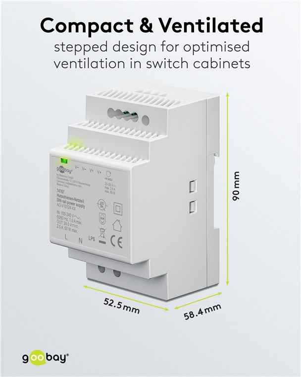 GOOBAY Hutschienen-Netzteil 74767, 24 V, 2,5 A, 60 W GOOBAY Hutschienen-Netzteil 74767, 24 V, 2,5 A, 60 W