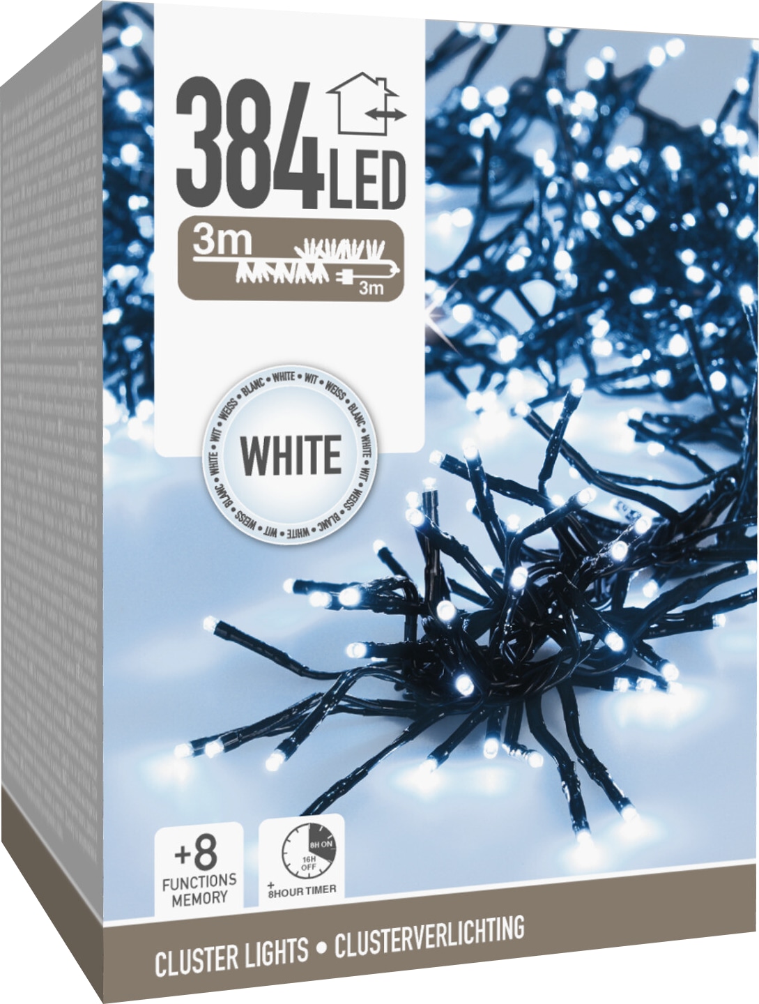 KOOPMAN LED-Clusterlichterkette Büschel kaltweiß, 384 LEDs, sw Kabel, Innen/Außen, 6m