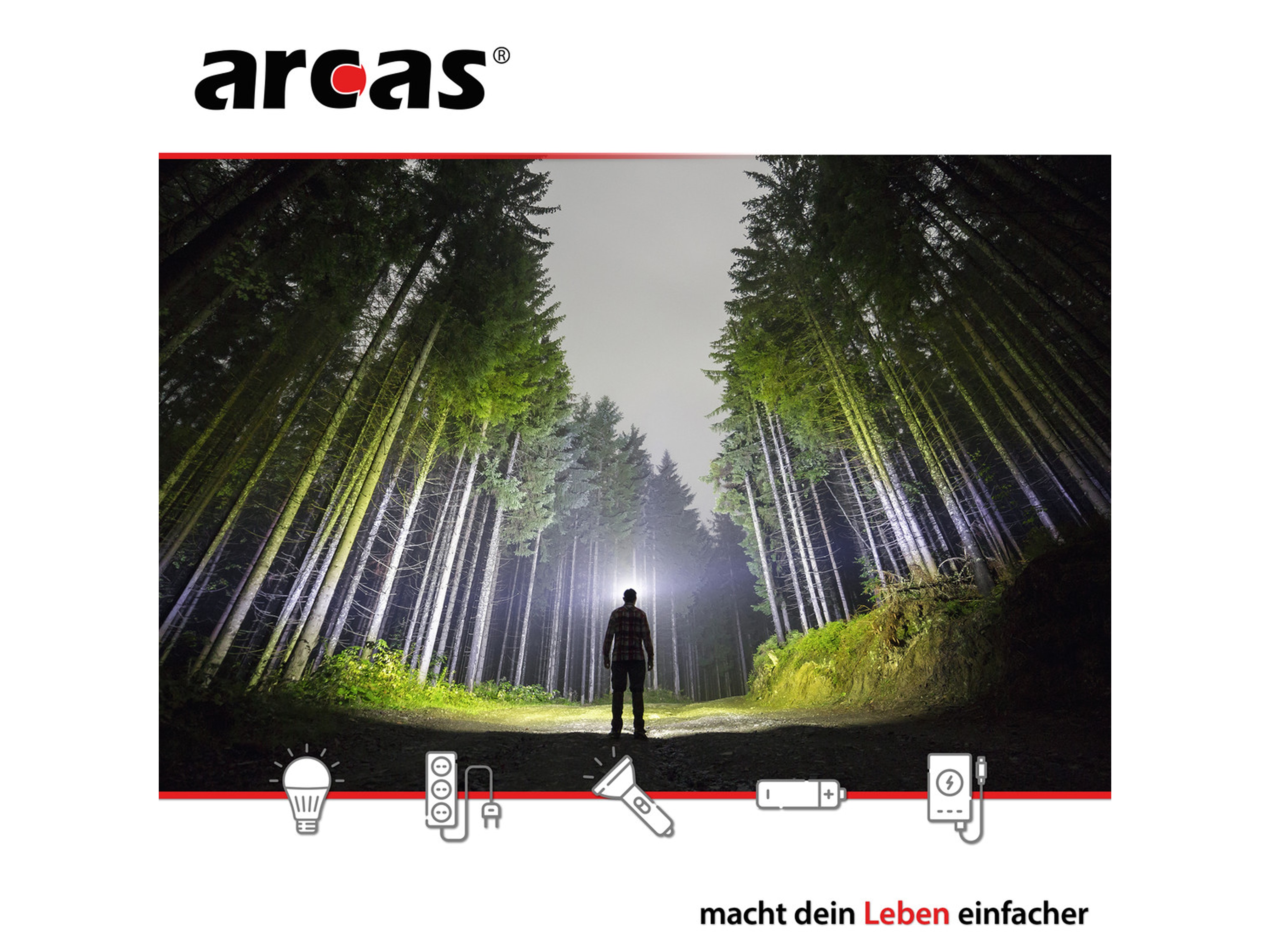 ARCAS LED-Stirnlampe, COB, 3 W, 120 lm, 4 Funktionen, inkl. Batterien