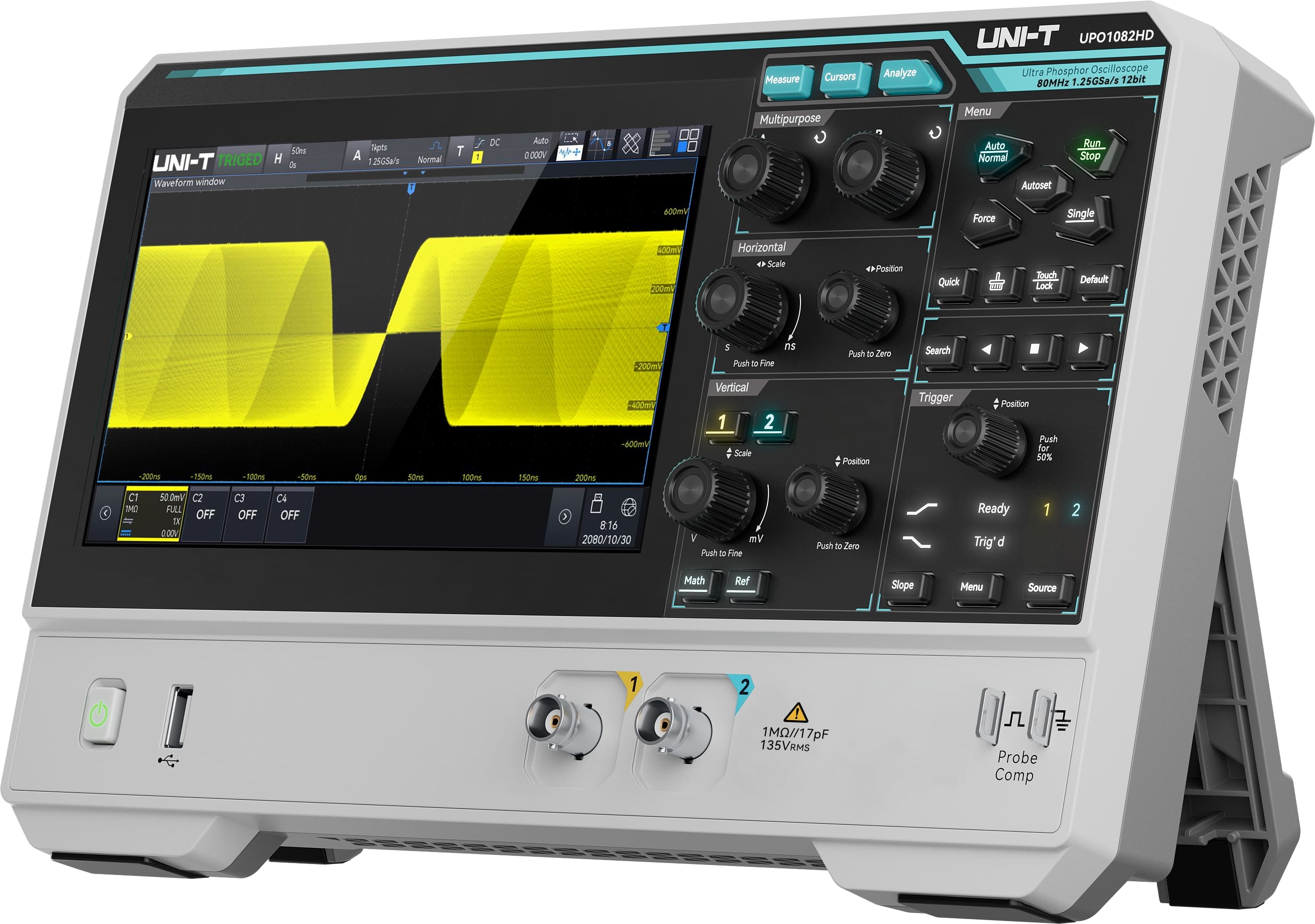 UNI-T Oszilloskop UPO1082HD, 2 Kanäle, 1,25 GS/s, 80 MHz UNI-T Oszilloskop UPO1082HD, 2 Kanäle, 1,25 GS/s, 80 MHz