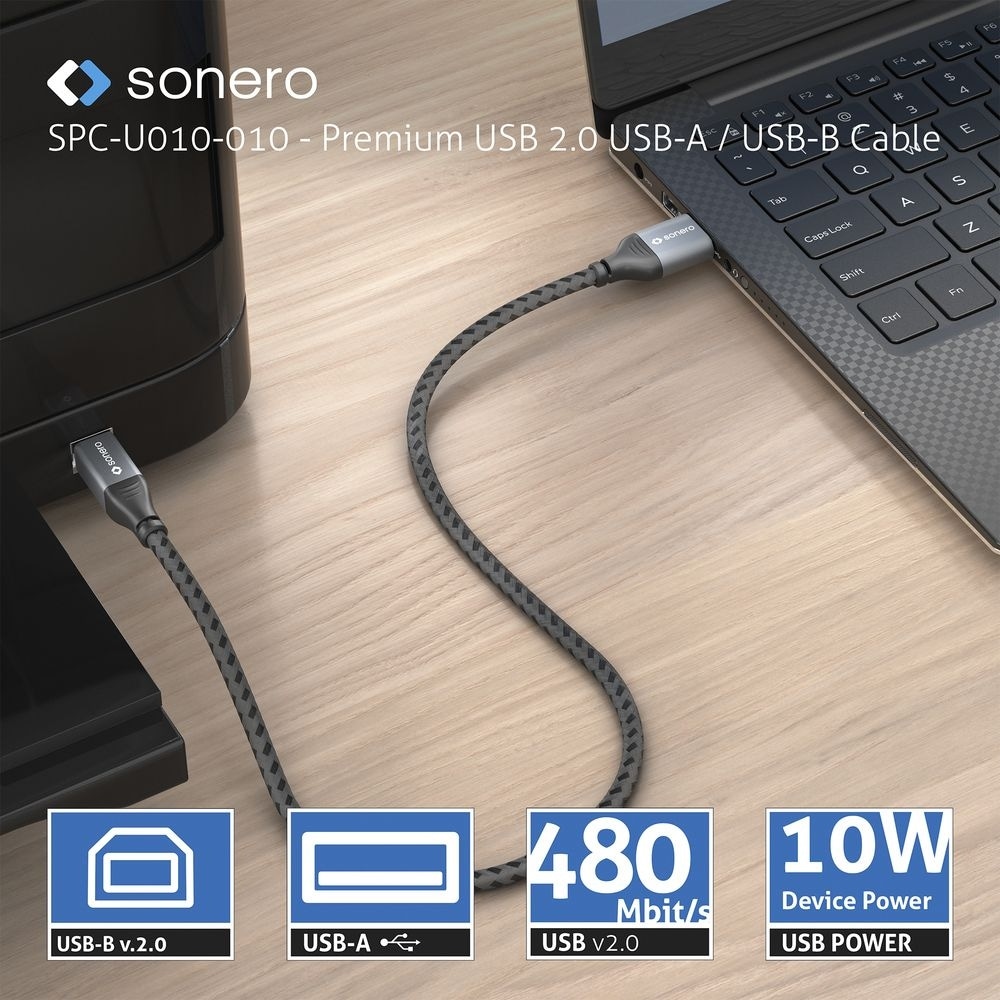 SONERO USB 2.0 Kabel SPC-U010-030 A/B 3m grau-schwarz