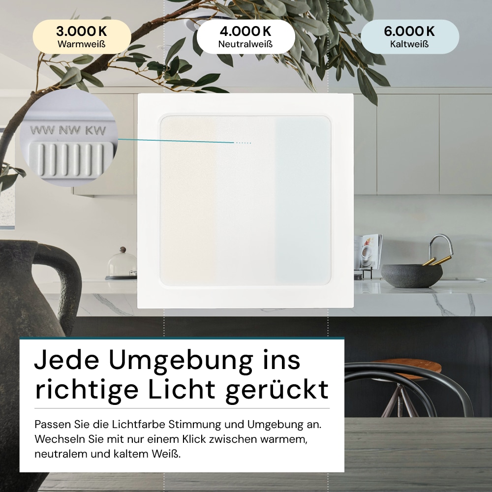 LUXULA LED-Deckenleuchte, 18W, EEK: F, 1800lm, CCT, IP44, quadrat, weiß