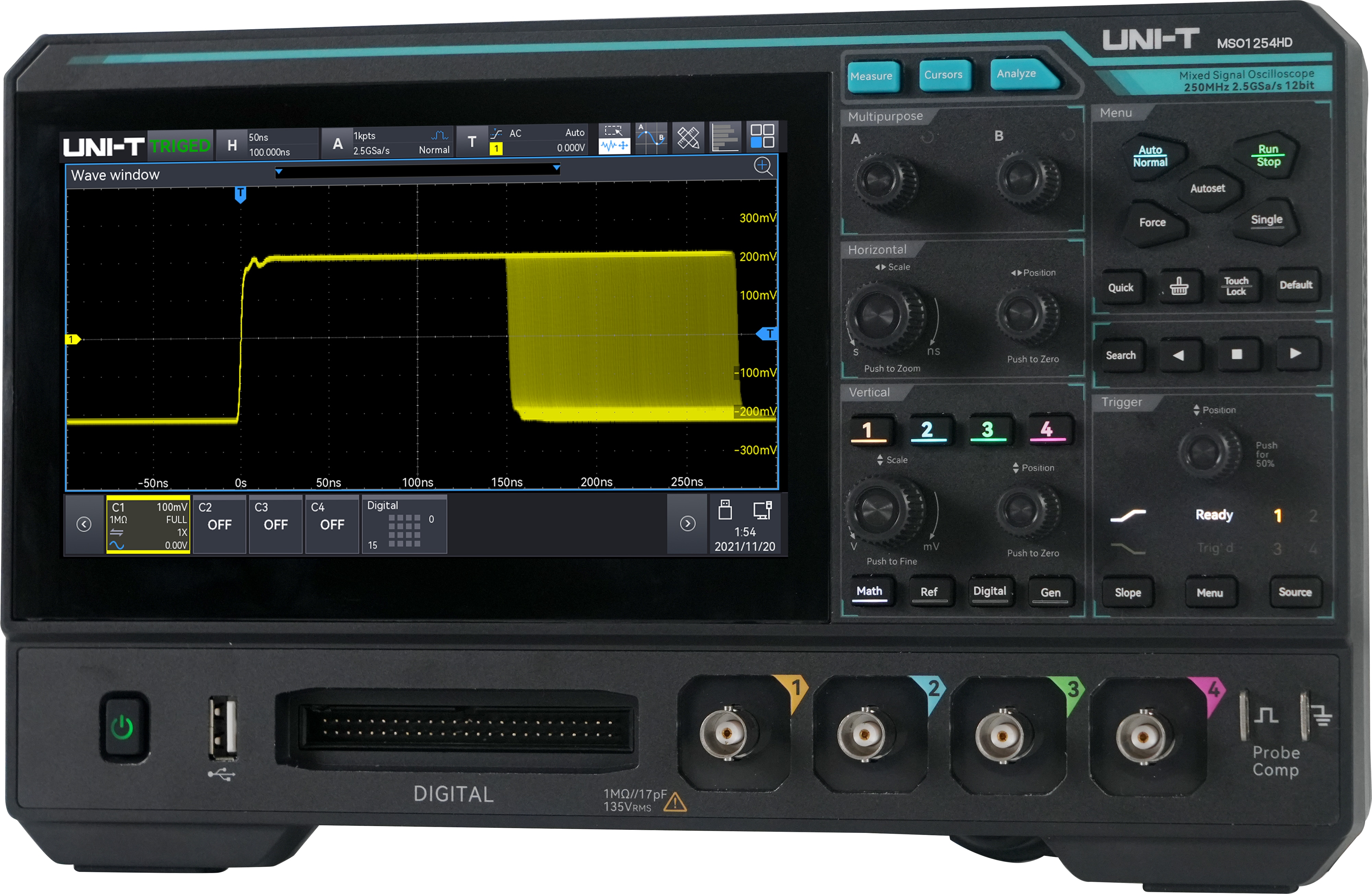 UNI-T Oszilloskop MSO1254HD, 4+16 Kanäle, 2,5 GS/s, 250 MHz
