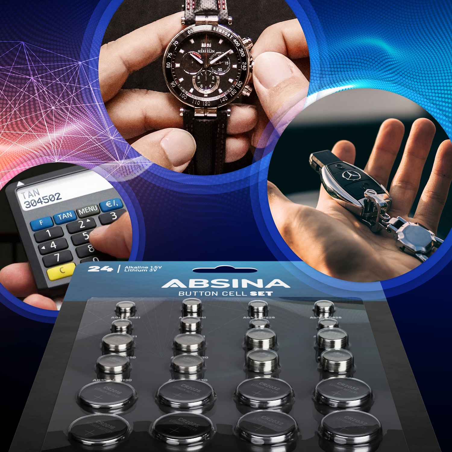 ABSINA Knopfzellen-Set, 24-teilig