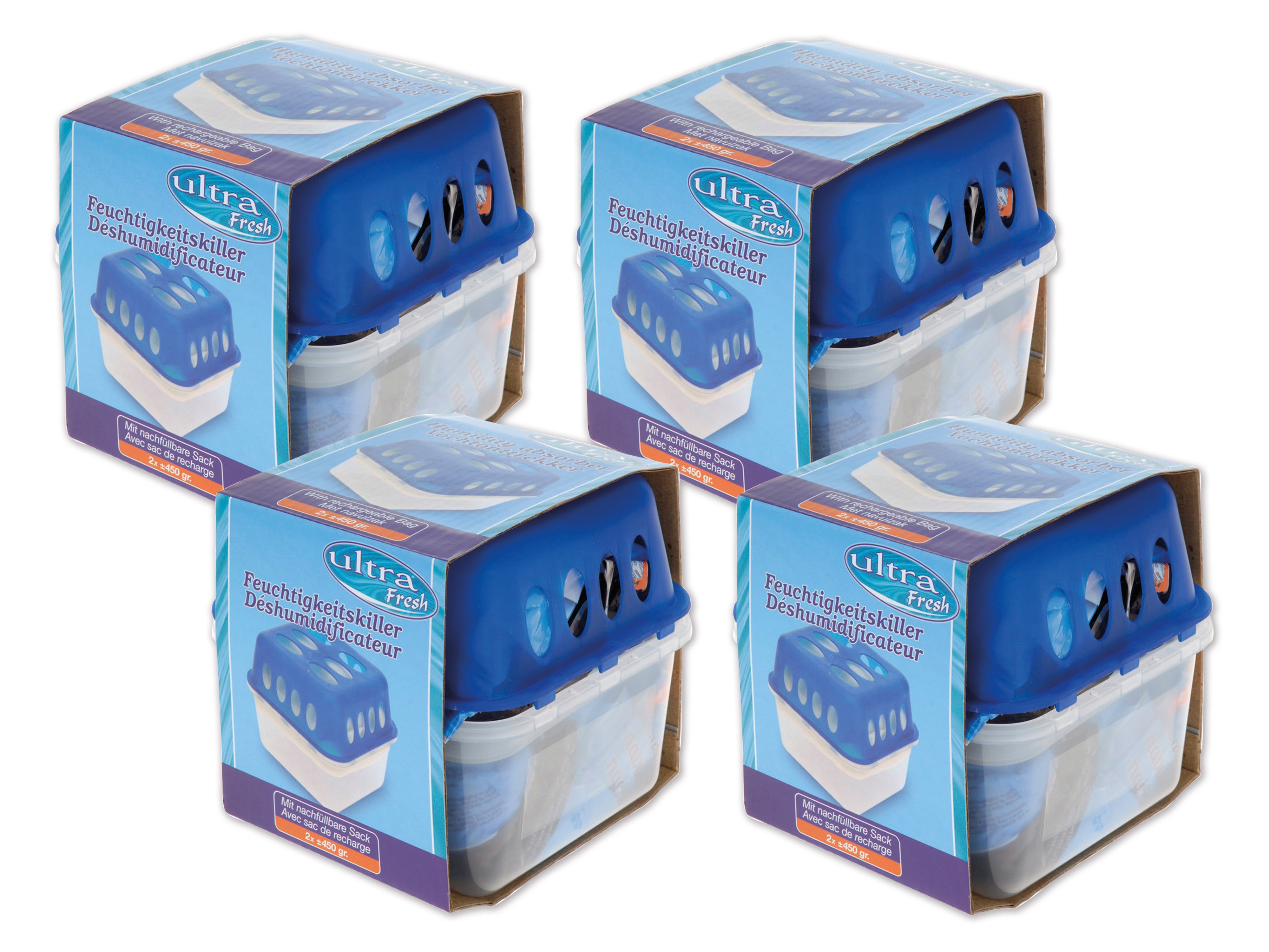 4er Set Luftentfeuchter, inkl. 8x 400 g Granulat