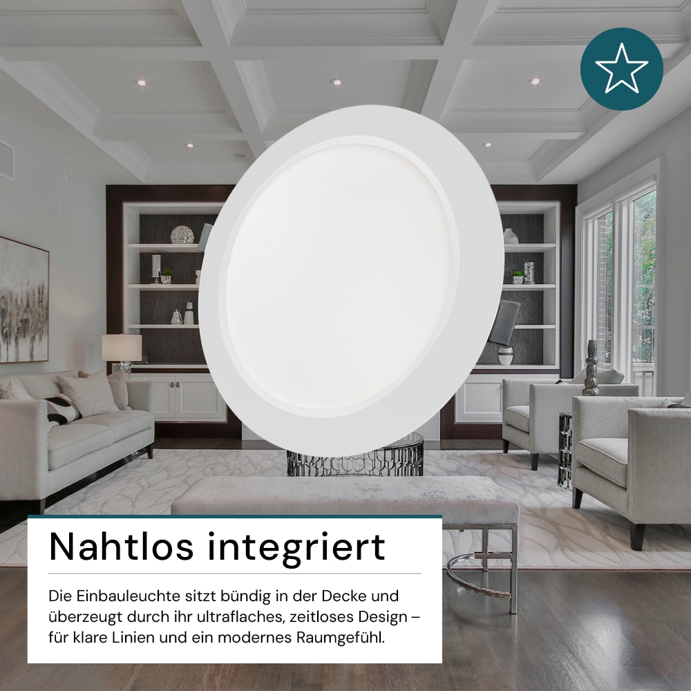 LUXULA LED-Einbauleuchte, 12W, EEK: F, 1200lm, CCT, IP44, weiß
