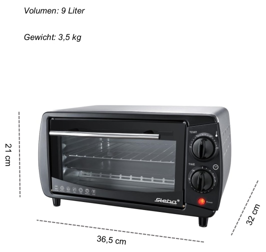 STEBA Mini-Backofen KB 9.2, 9 Liter, mit Backblech, 2 Ebenen, 800W
