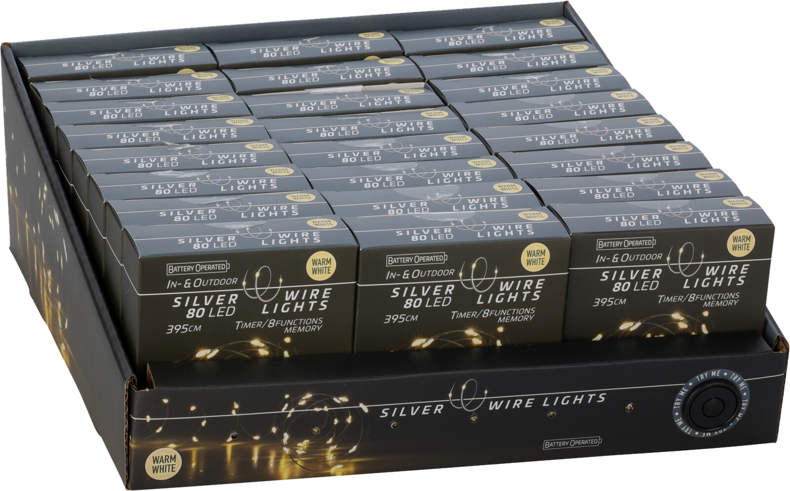 KOOPMAN LED-Lichterkette warmweiß, Batteriebetrieben, 80 LEDs, Silberdraht, Innen/Außen, 3,95m