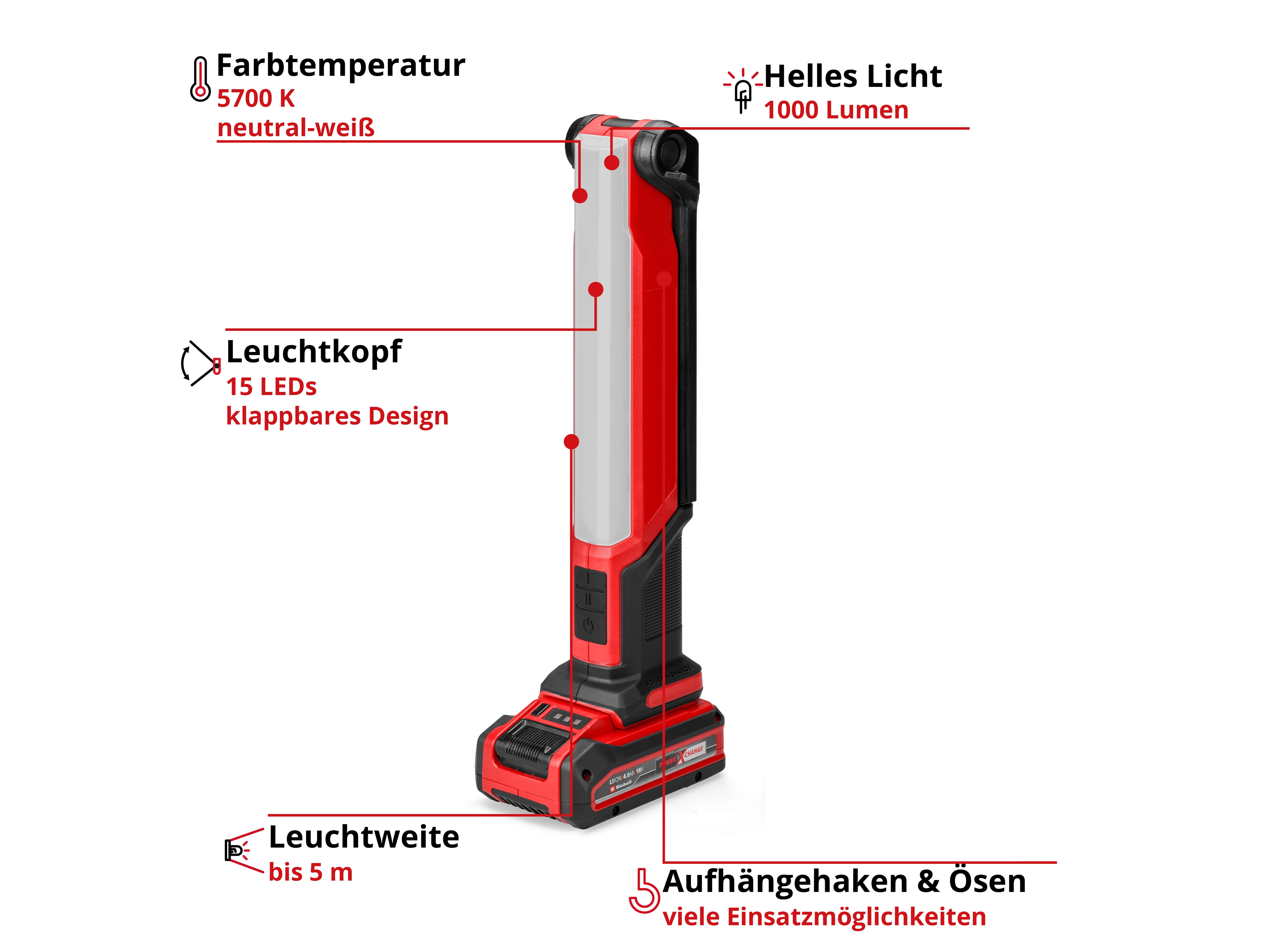 EINHELL Akku-Lampe TE-CL 18/1000 S Li, Solo EINHELL Akku-Lampe TE-CL 18/1000 S Li, 4514180, Solo