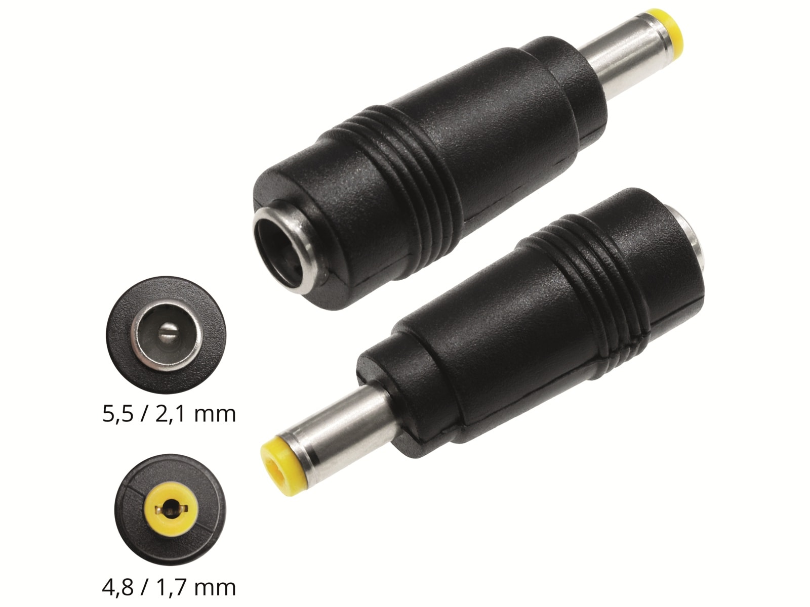 Hohlsteckeradapter, 5,5/2,1 Hohlkupplung auf 4,8/1,7 Hohlstecker mit Feder