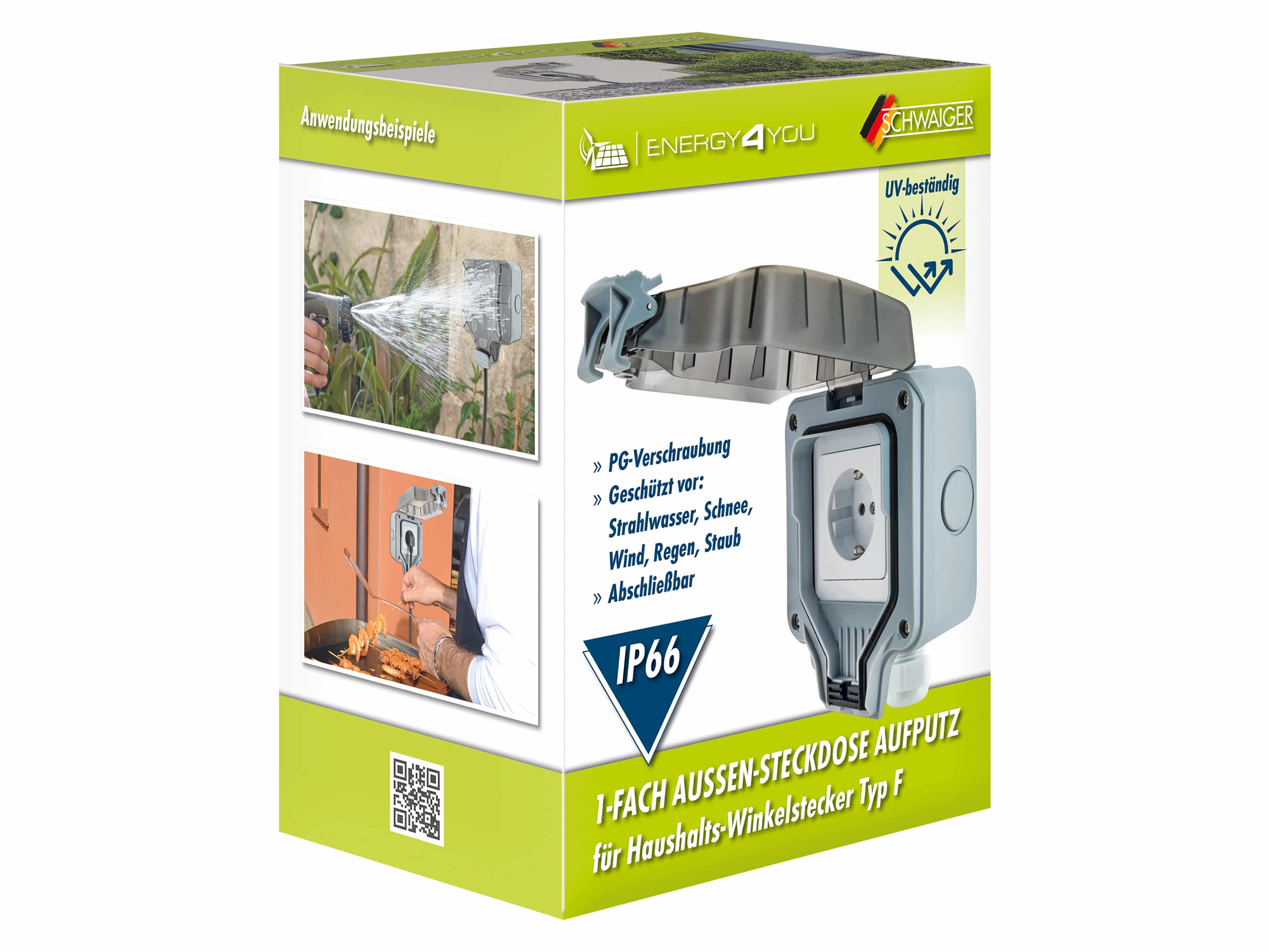 SCHWAIGER Außensteckdose SOAD0100, 1-fach, AP, IP66