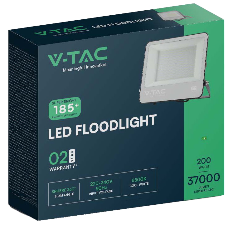V-TAC LED-Fluter, VT-44205, EEK: B, 200 W, 37000 lm, 6500 K, IP65, schwarz V-TAC LED-Fluter, VT-44205, EEK: B, 200 W, 37000 lm, 6500 K, IP65, schwarz
