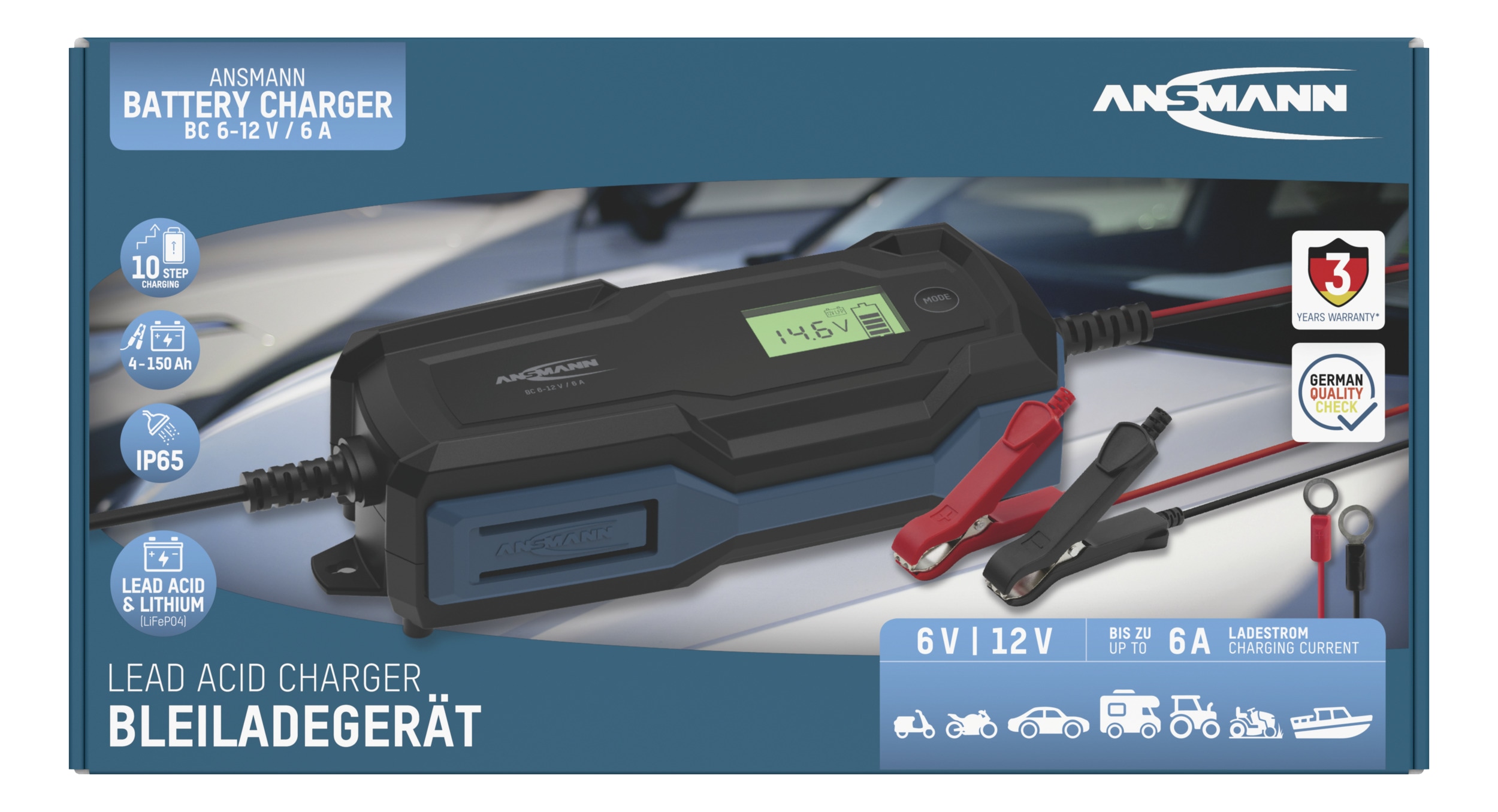 ANSMANN Autobatterie-Ladegerät + KFZ-Batterietester