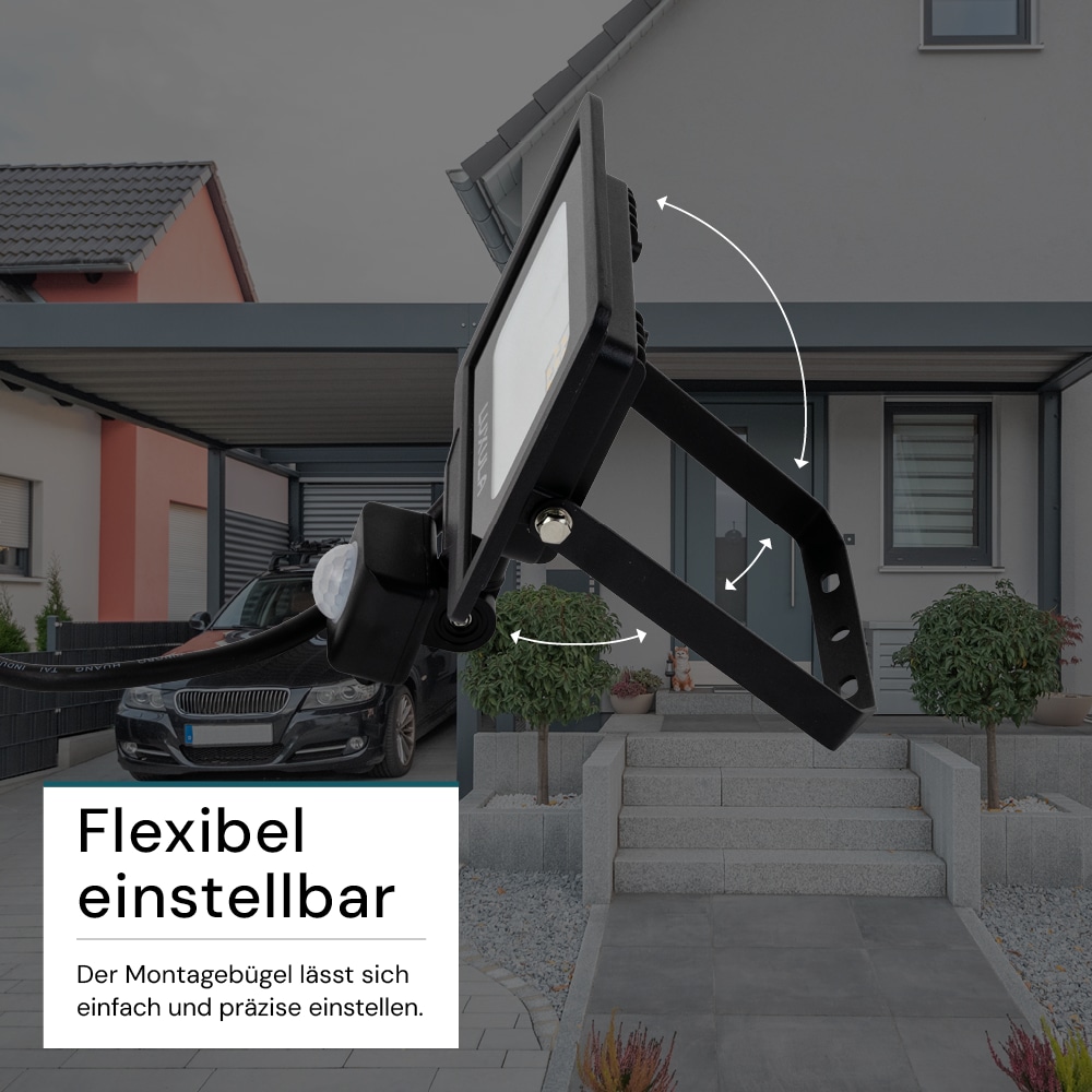 LUXULA LED-Fluter mit Bewegungsmelder, EEK: F, 20W, 2000lm, 4000K, schwarz