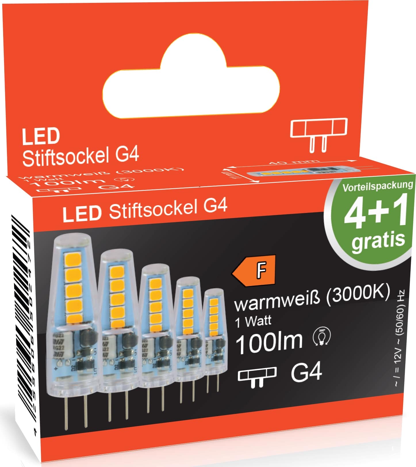 BLULAXA LED-Stiftsockellampe, EEK: F, G4, 1W, 100lm, 3000K, 5 Stück