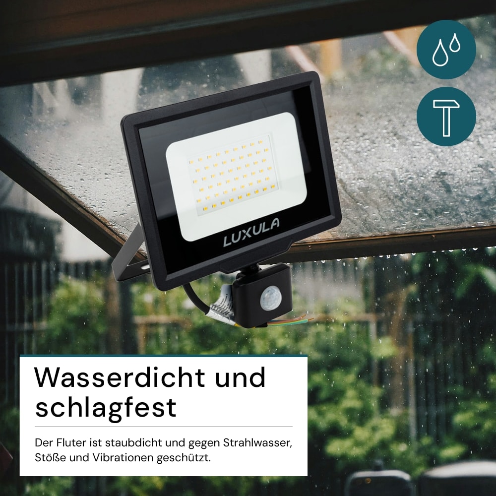 LUXULA LED-Fluter mit Bewegungsmelder, EEK: F, 50W, 5000lm, 3000K, schwarz LUXULA LED-Fluter mit Bewegungsmelder, EEK: F, 50W, 5000lm, 3000K, schwarz