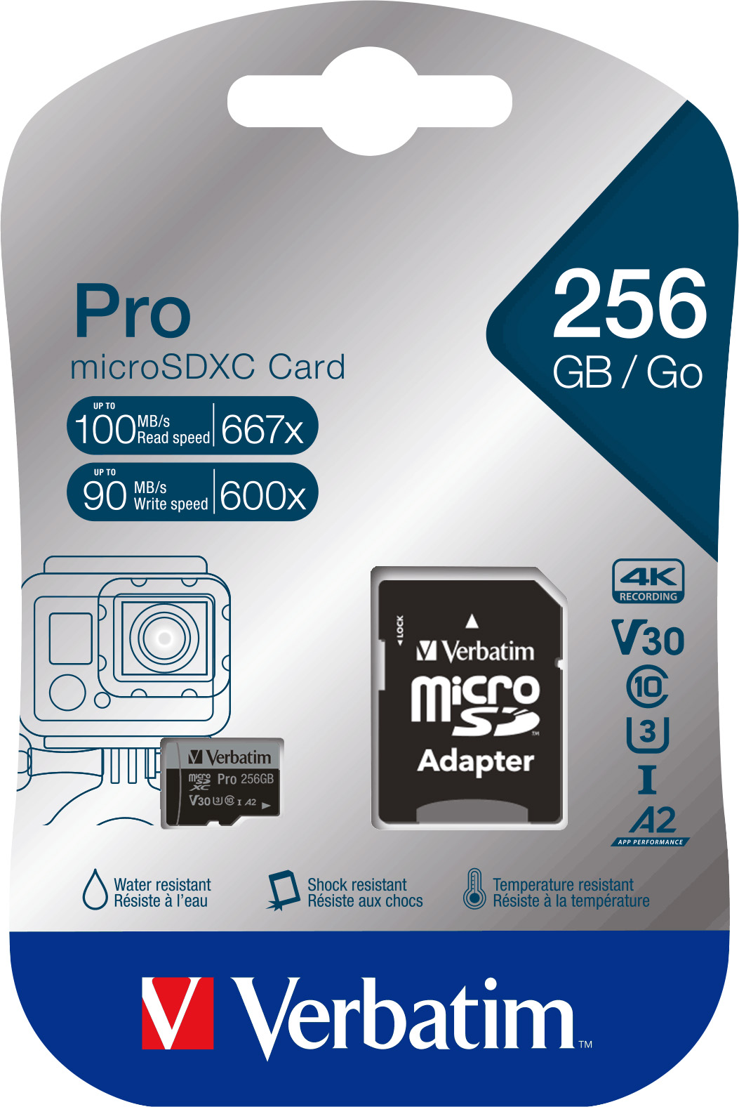 VERBATIM MicroSD-Card Pro, U3, 4K, 256GB