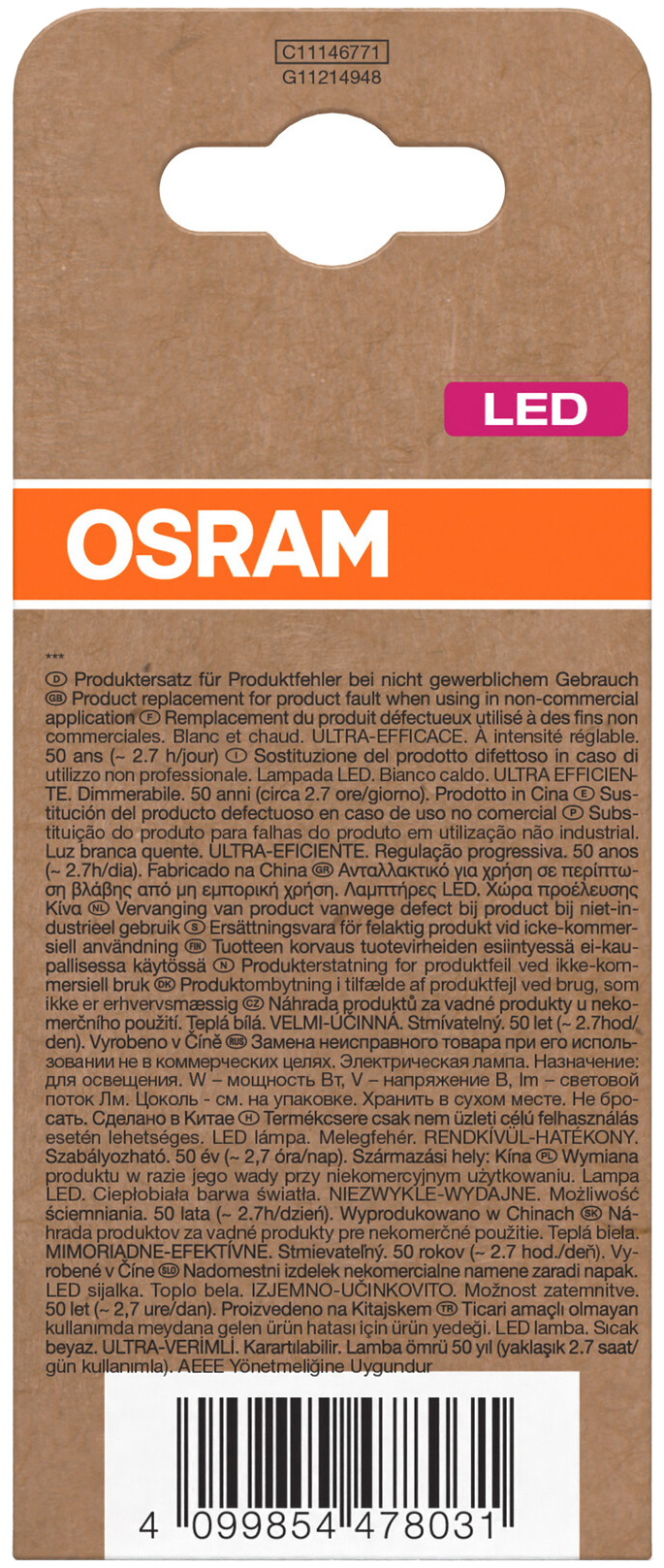 OSRAM LED-Lampe Classic, dimmbar, E27, 7,2 W, 2700 K, EEK: A, 1521 lm, IP20, warmweiß