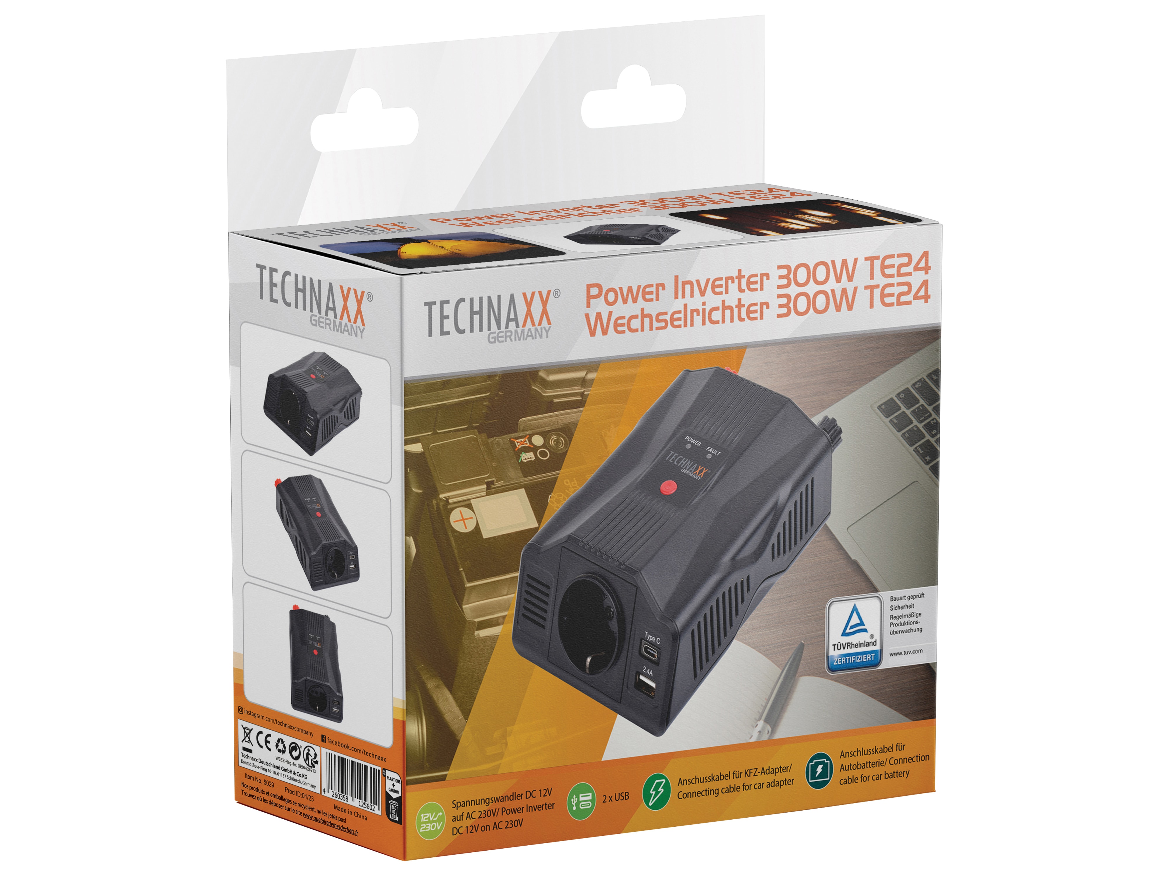 TECHNAXX Wechselrichter TE24, 12V-/230V~, 300 W TECHNAXX Wechselrichter TE24, 12V-/230V~, 300 W