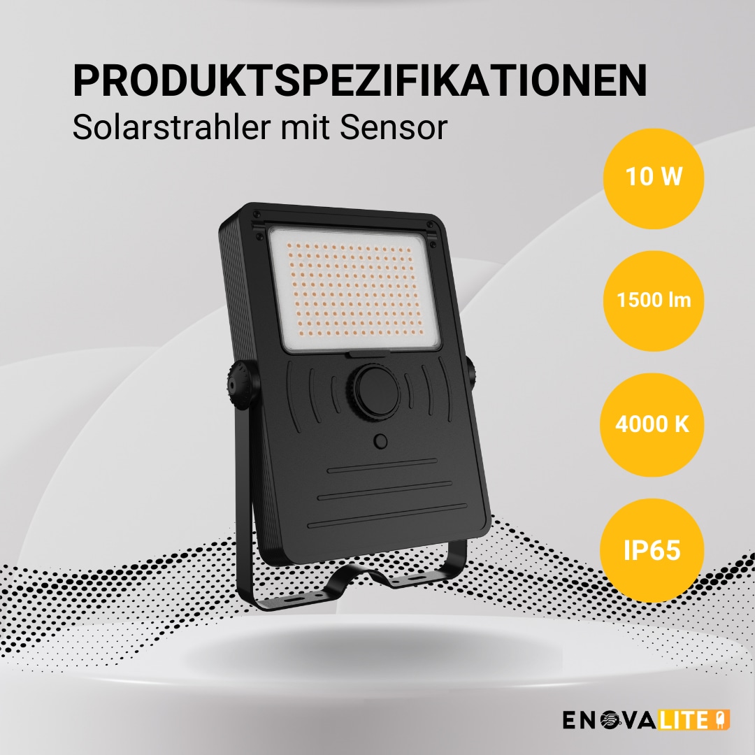 ENOVALITE Solar LED-Strahler, mit Sensor, 10 W, 1500 lm, 4000 K ENOVALITE Solar LED-Strahler, mit Sensor, 10 W, 1500 lm, 4000 K