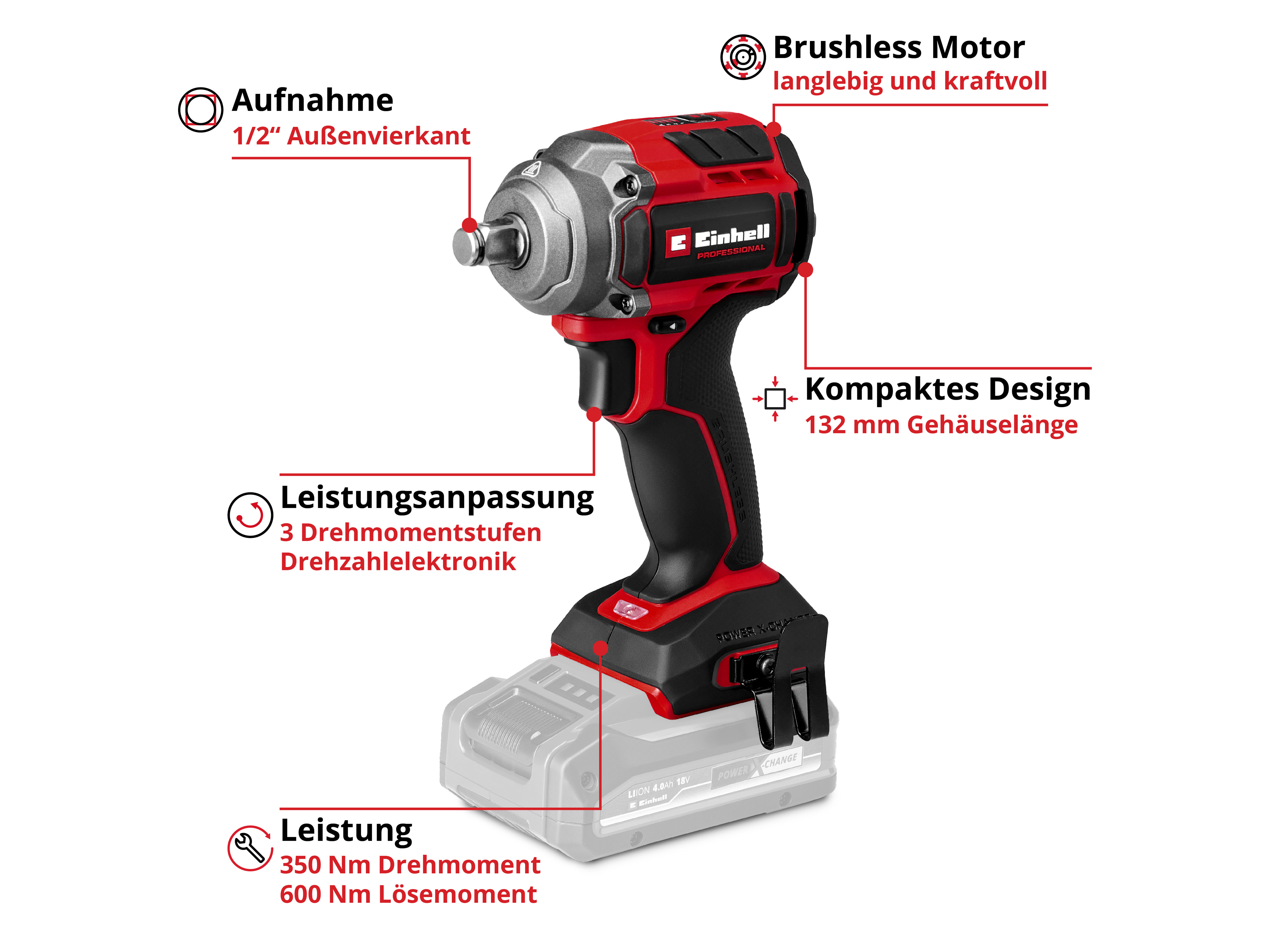 EINHELL PROFESSIONAL Akku-Schlagschrauber TP-CC 18/350-C Li BL, 4510055, Solo